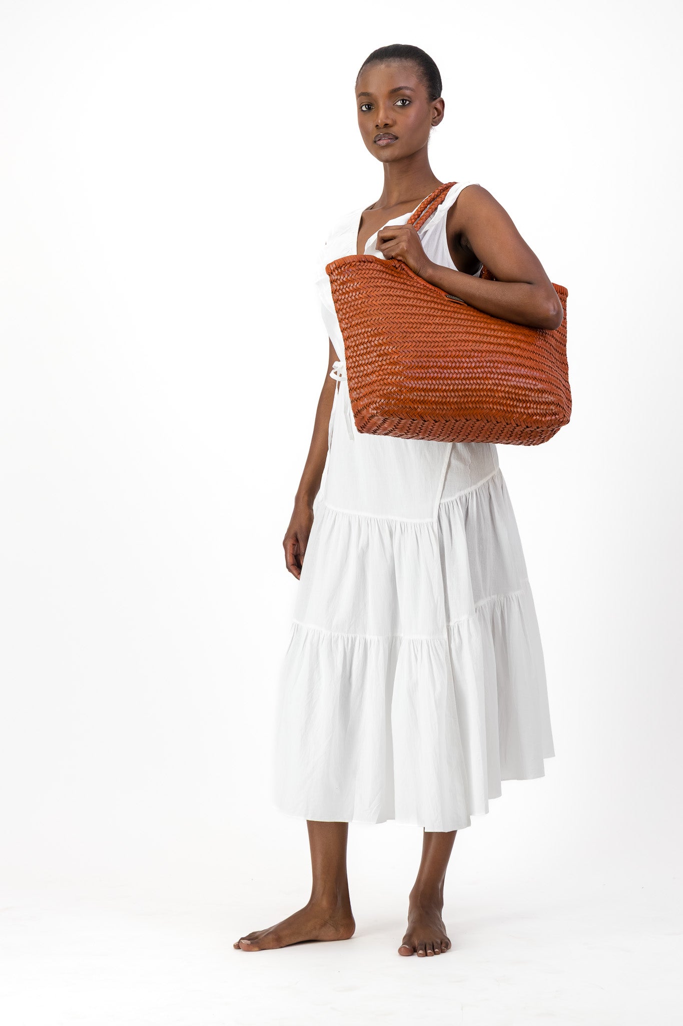 Large Leather Braided Bag - Rust