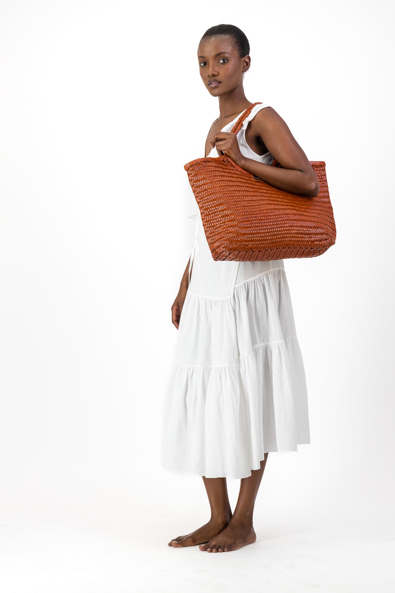 Large Leather Braided Bag - Rust