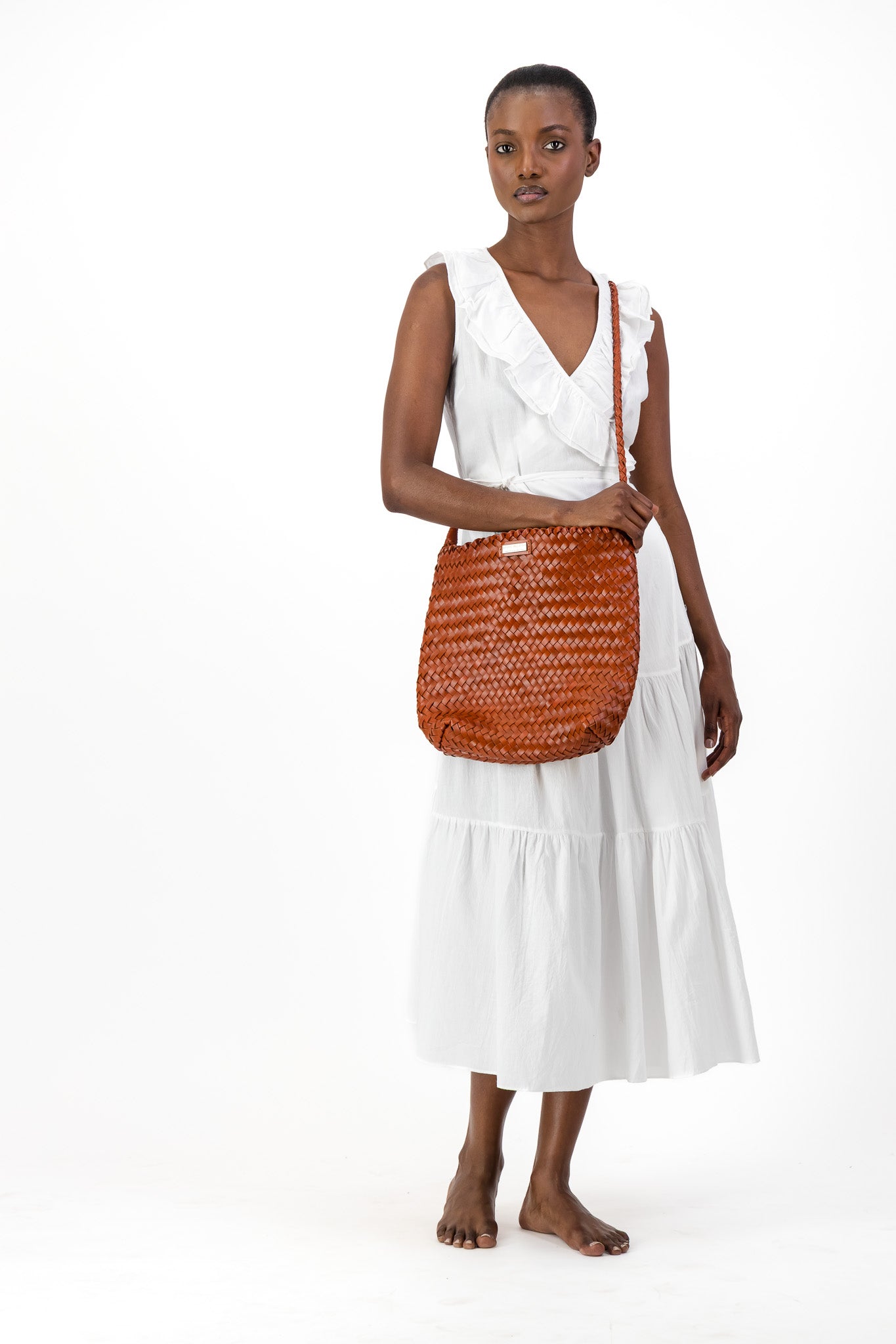 Medium Sling Leather Braided Bag - Rust
