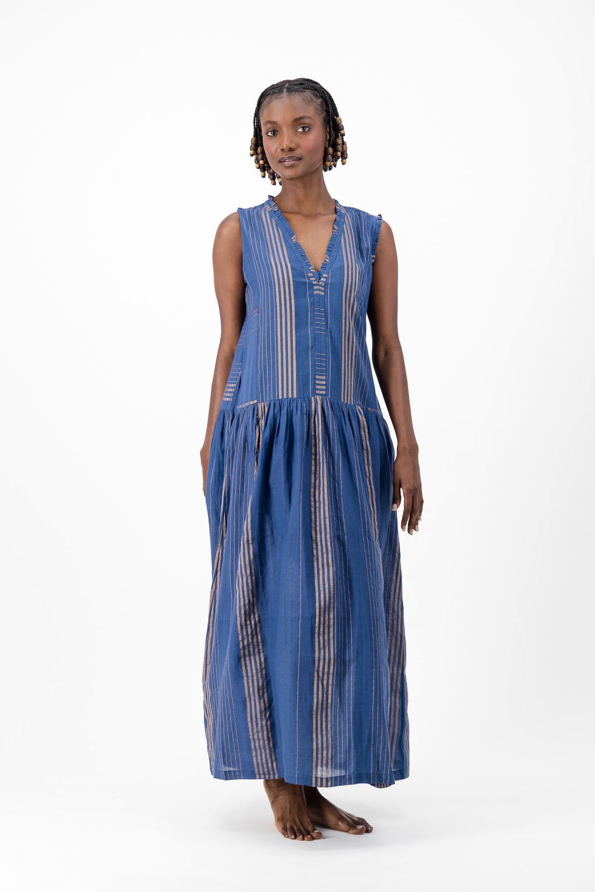 Nevermind Handloom Dress - Blue & Gold Lurex