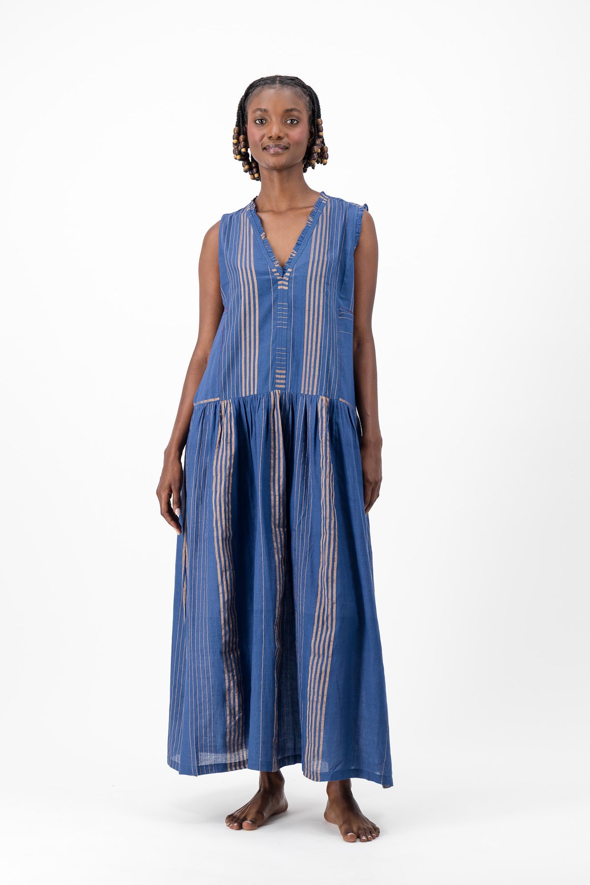 Nevermind Handloom Dress - Blue & Gold Lurex