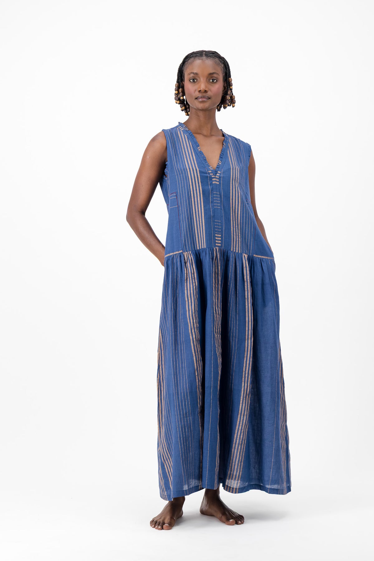 Nevermind Handloom Dress - Blue & Gold Lurex