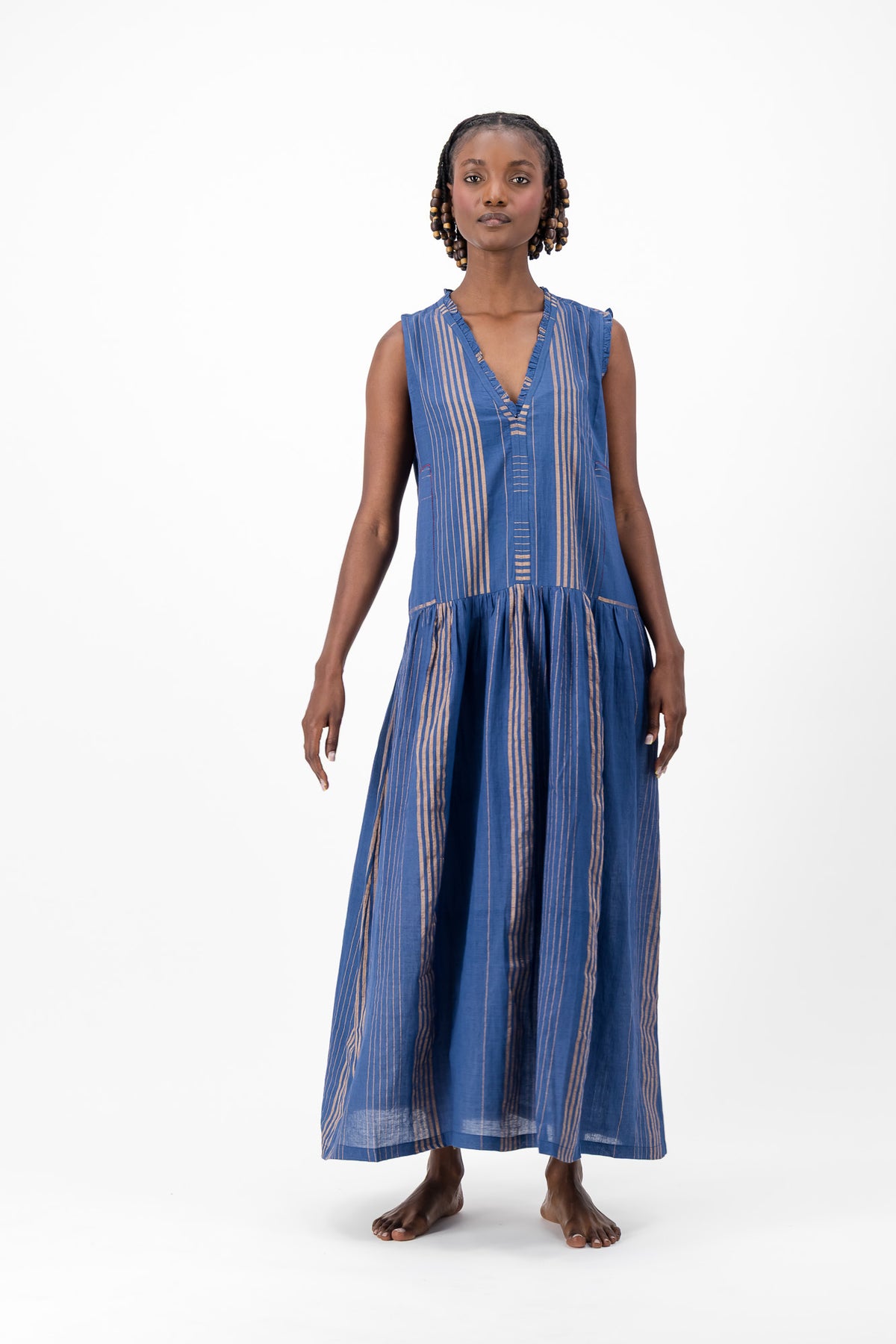 Nevermind Handloom Dress - Blue & Gold Lurex