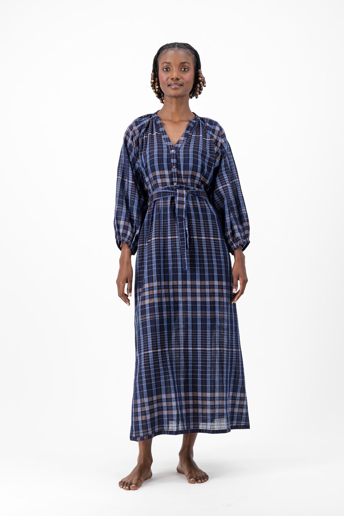 Glitter Weave Handloom Kaftan - Navy Check