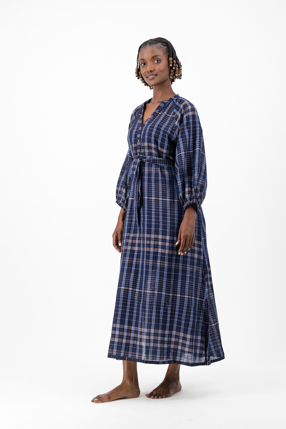 Glitter Weave Handloom Kaftan - Navy Check