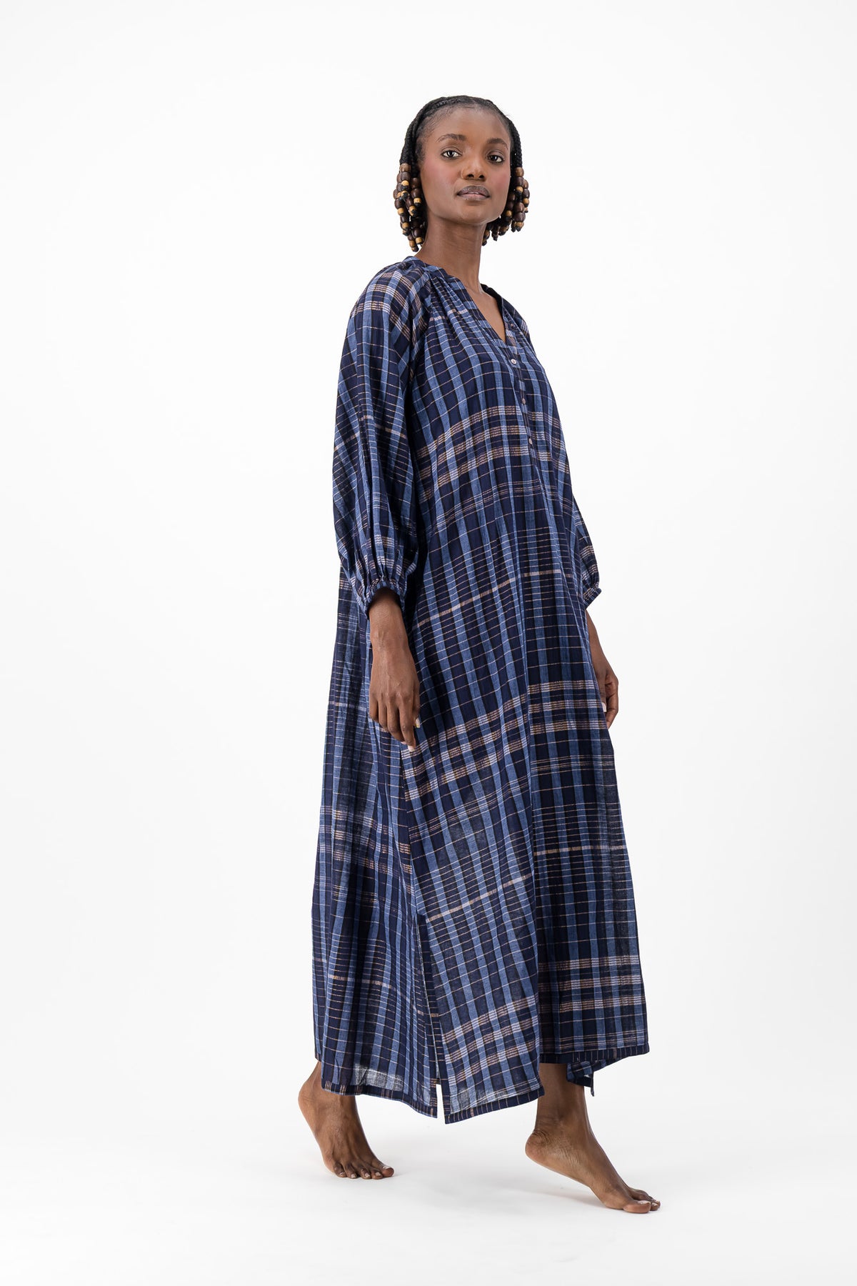 Glitter Weave Handloom Kaftan - Navy Check
