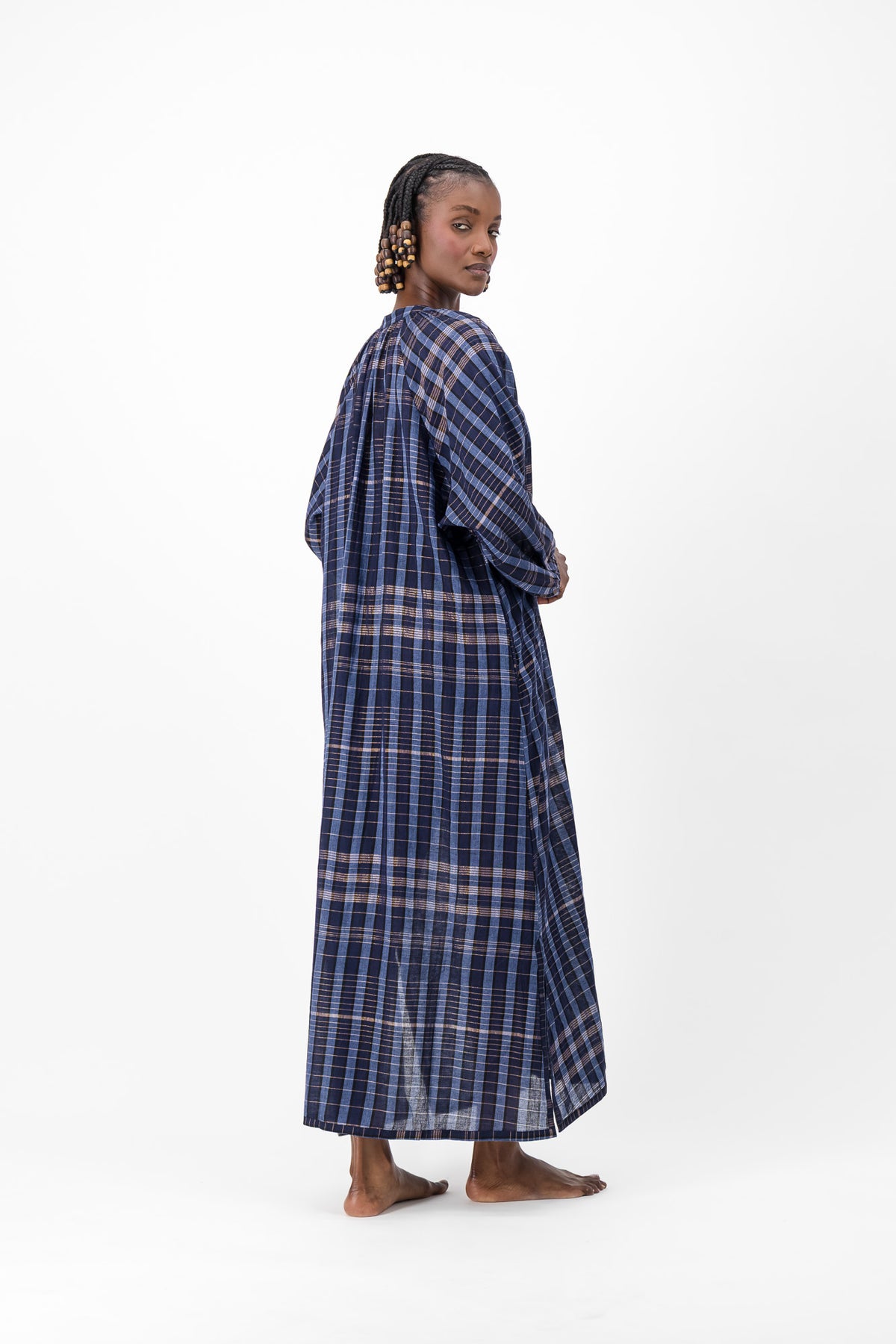 Glitter Weave Handloom Kaftan - Navy Check