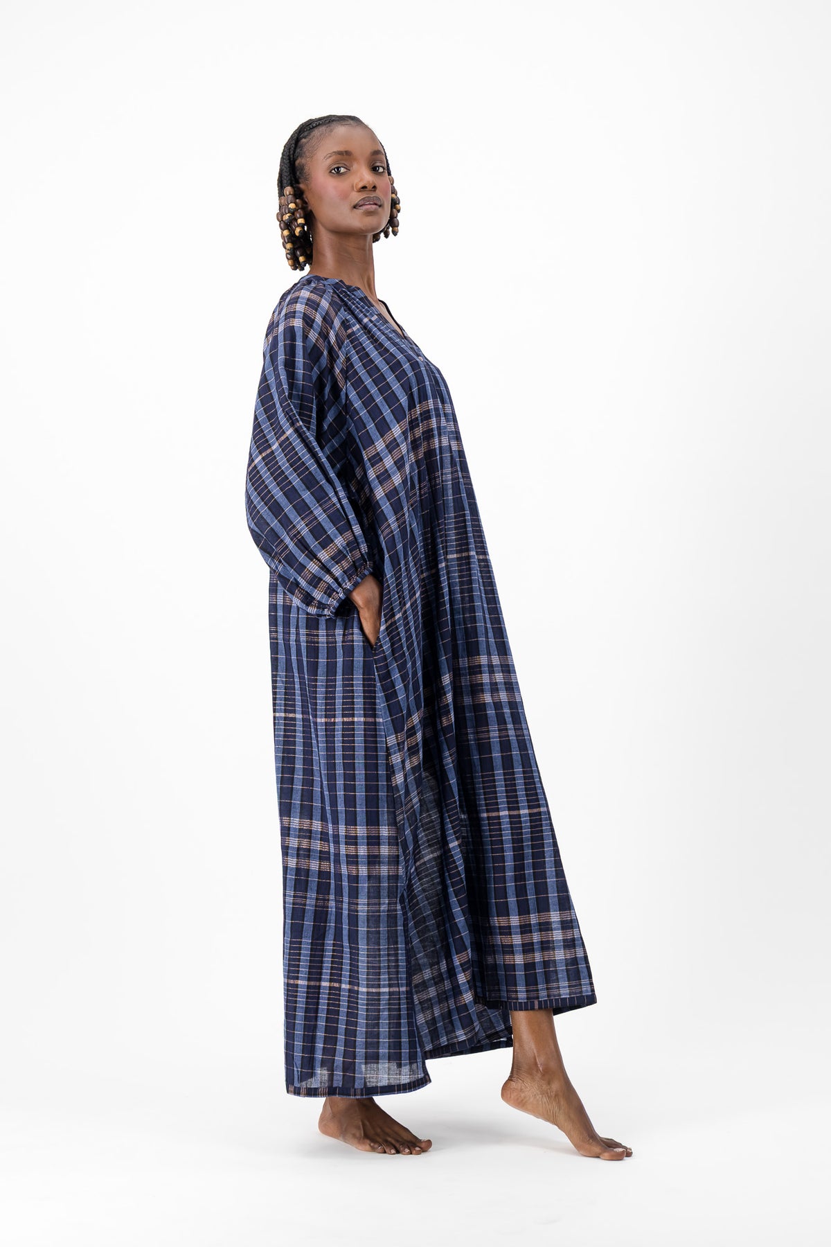 Glitter Weave Handloom Kaftan - Navy Check
