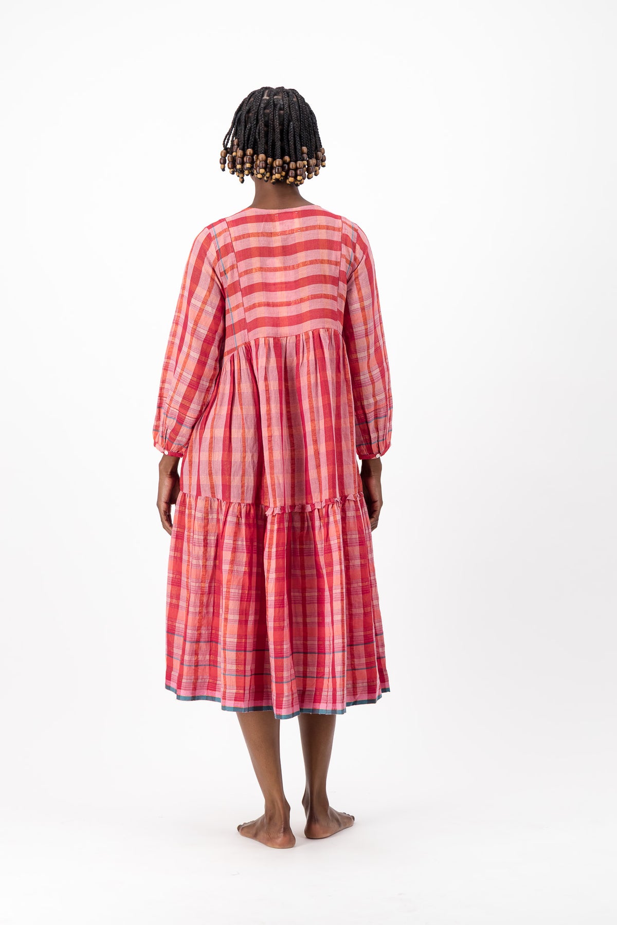 Jesse Dress Handloom - Red Check Lurex
