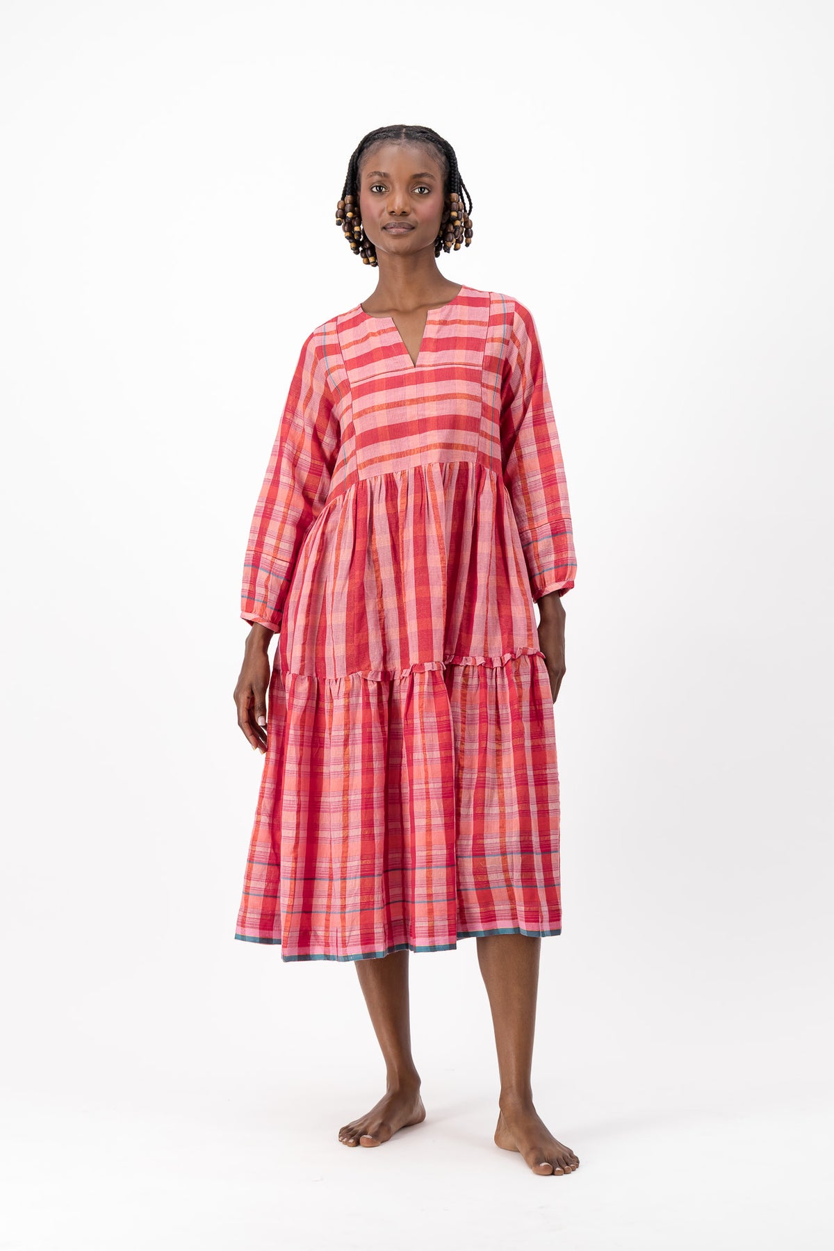 Jesse Dress Handloom - Red Check Lurex