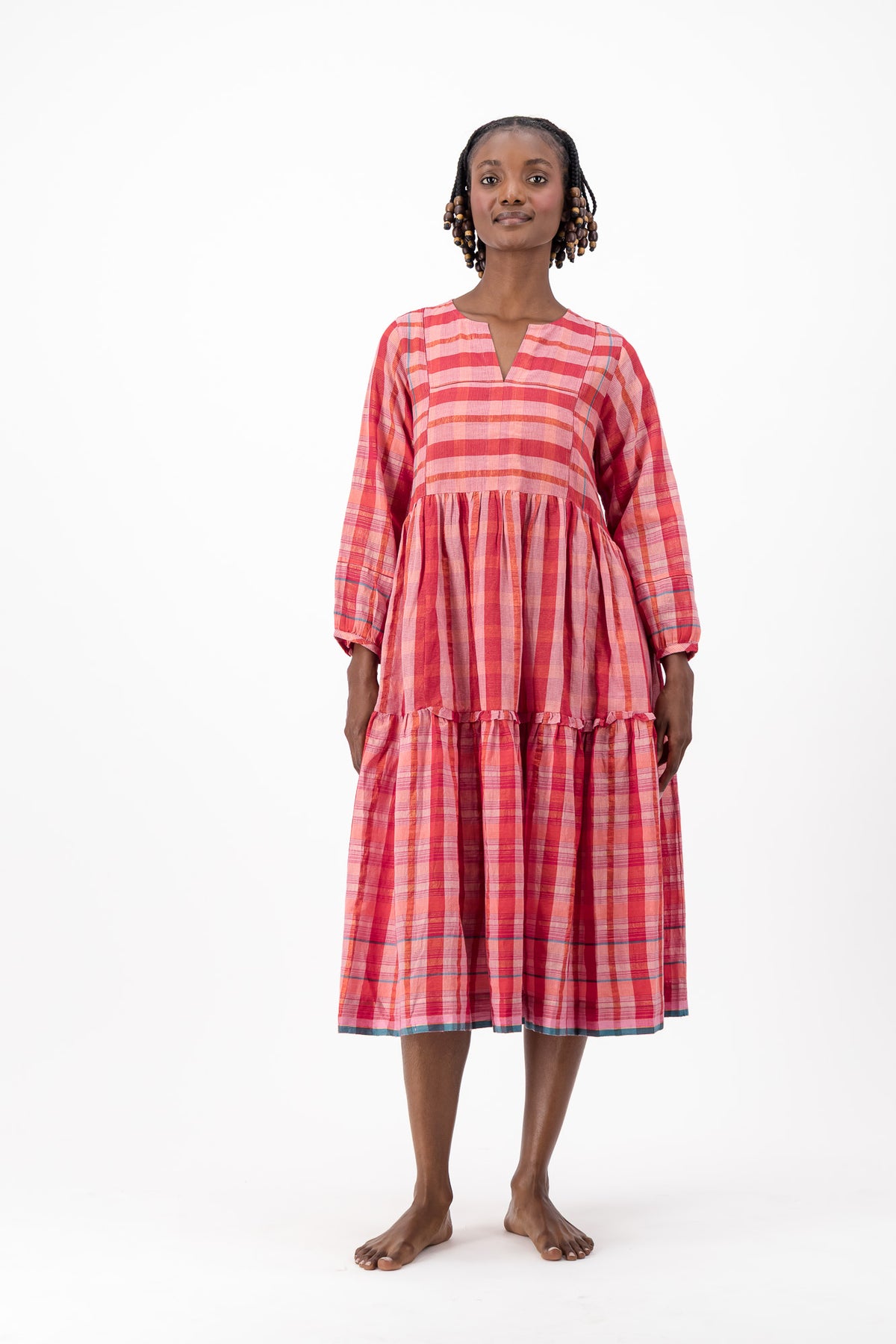 Jesse Dress Handloom - Red Check Lurex
