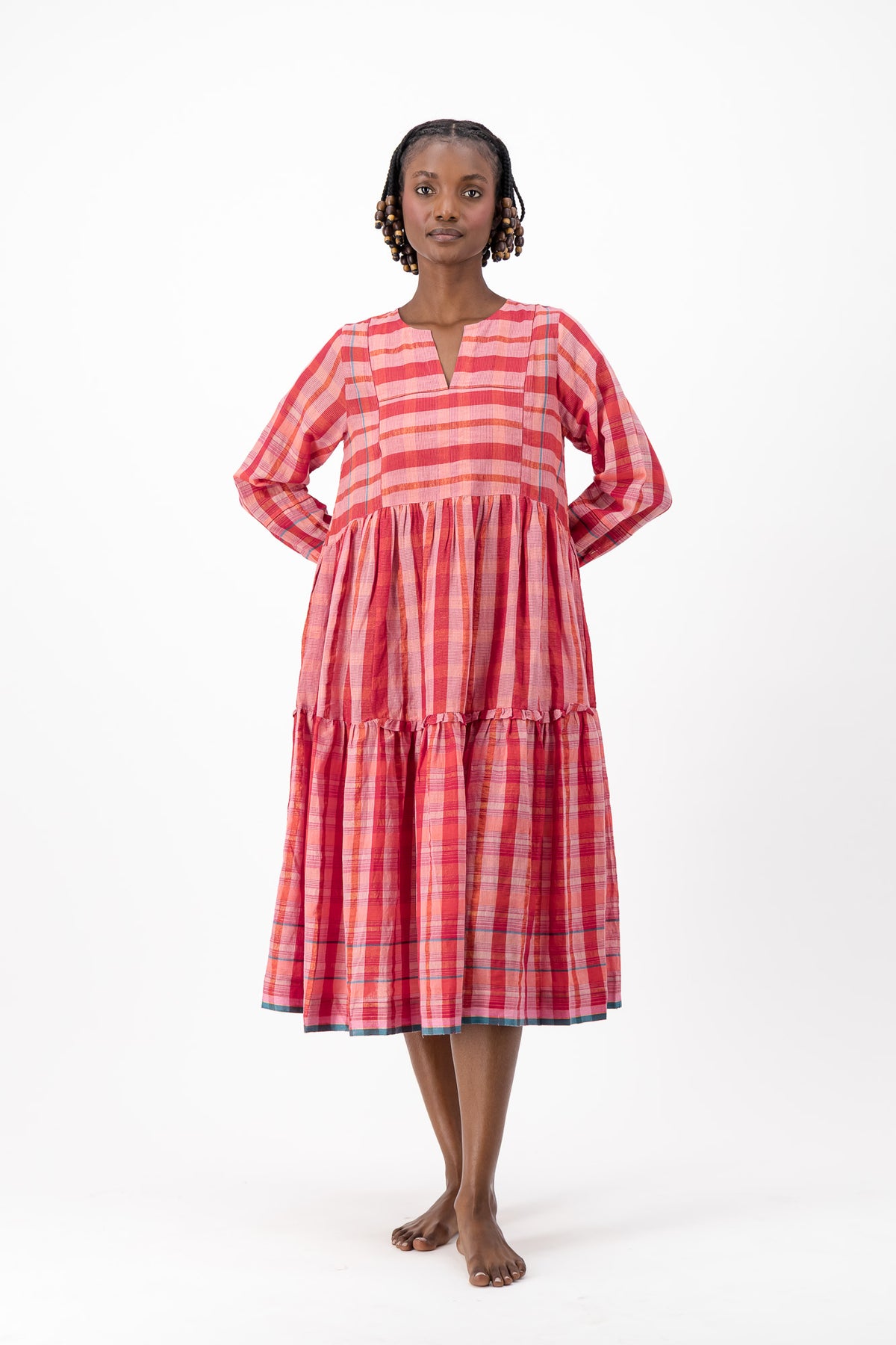 Jesse Dress Handloom - Red Check Lurex