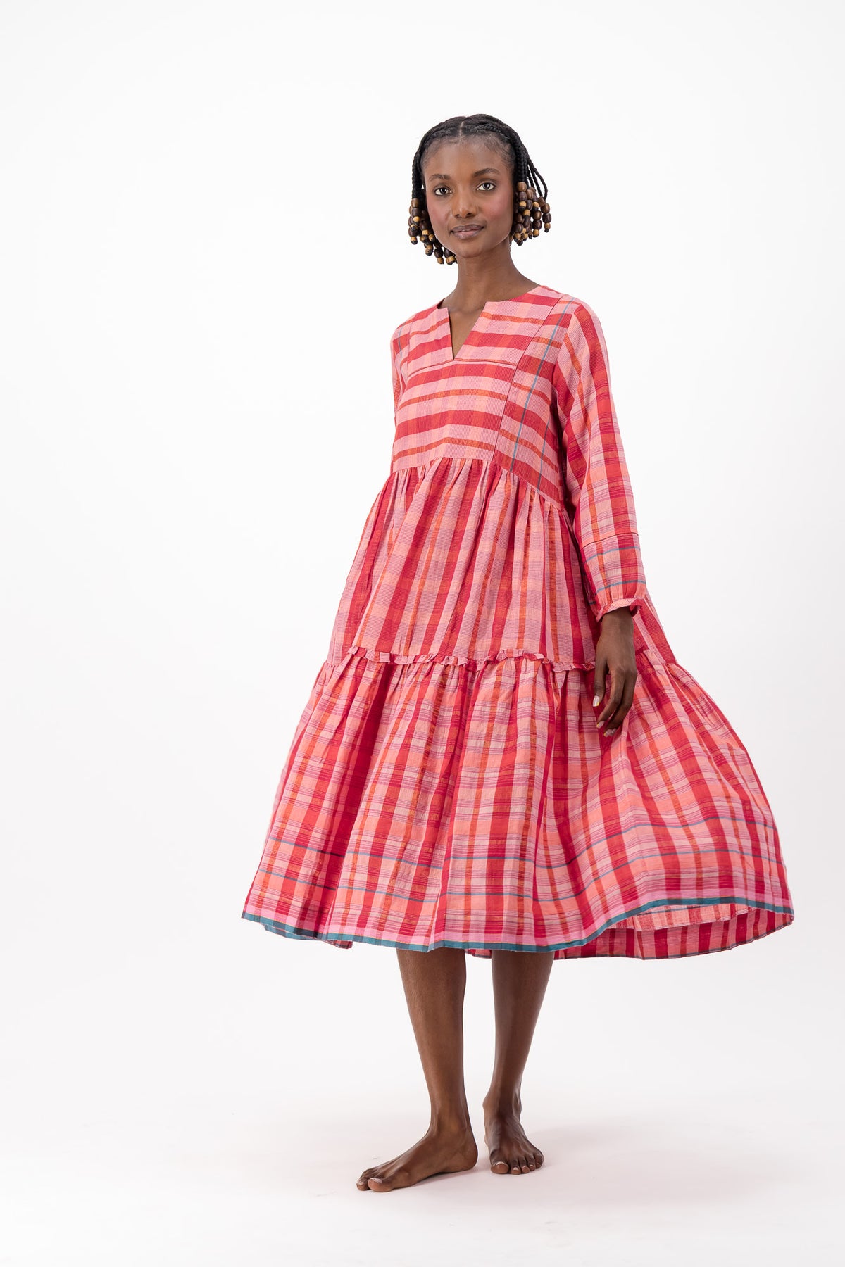 Jesse Dress Handloom - Red Check Lurex