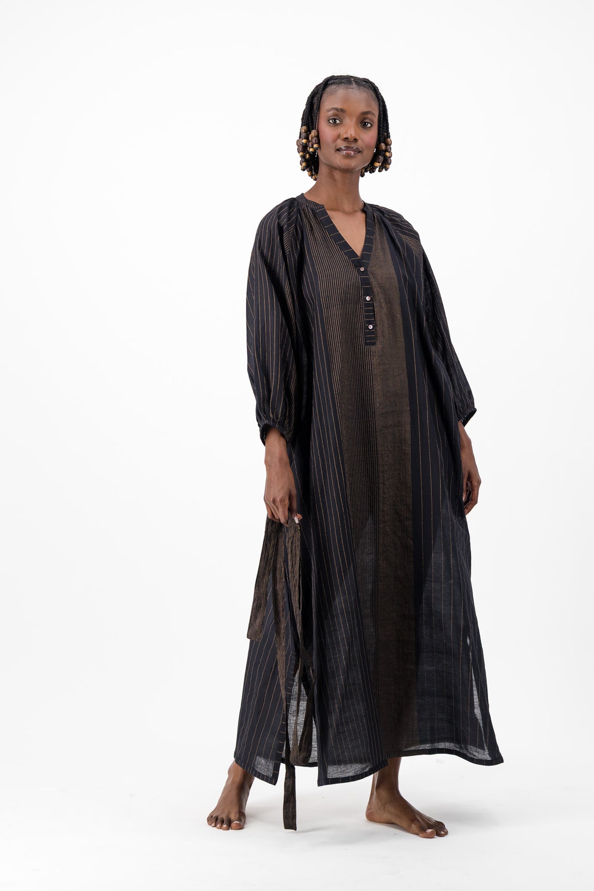 Glitter Weave Handloom Kaftan - Black & Gold