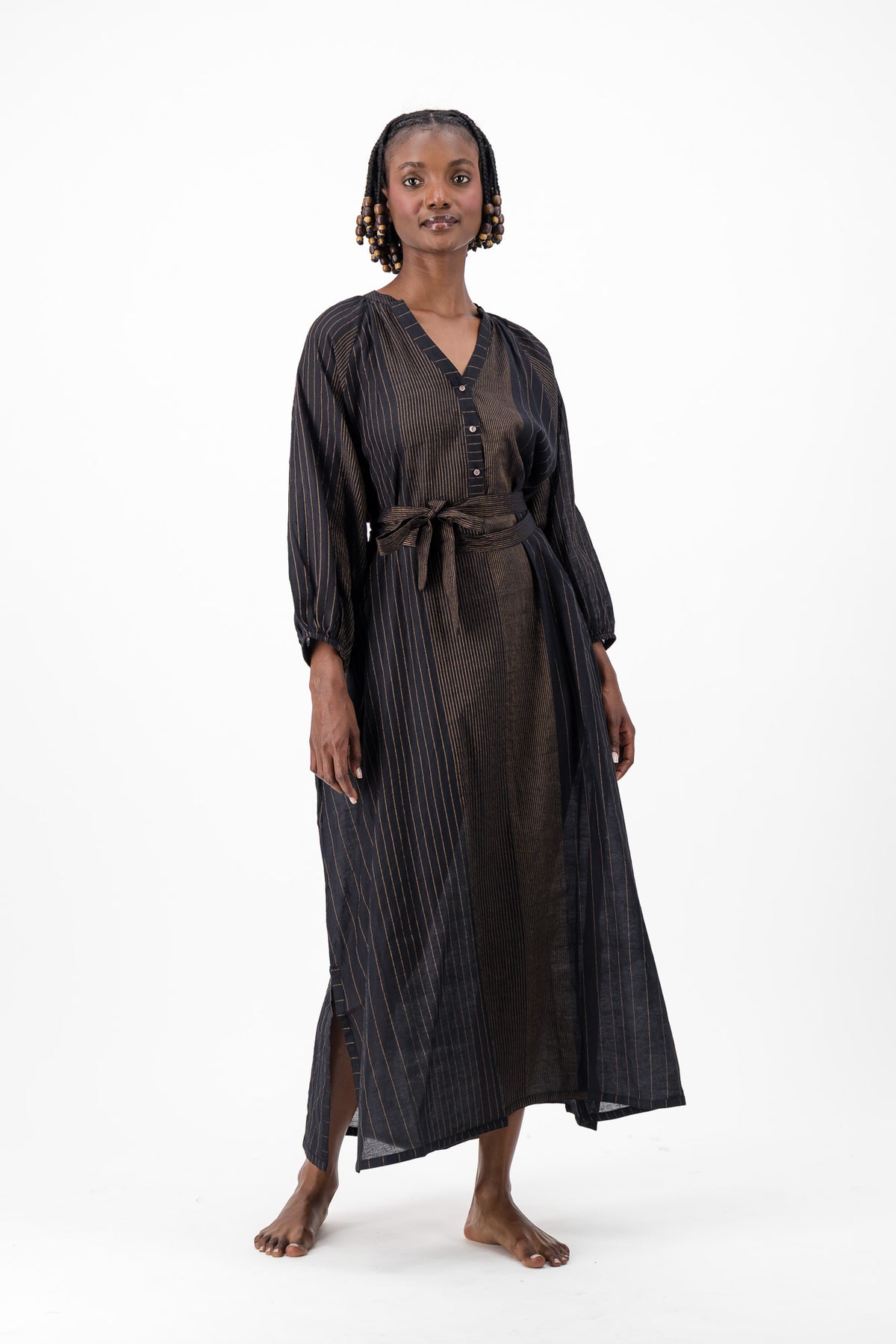 Glitter Weave Handloom Kaftan - Black & Gold