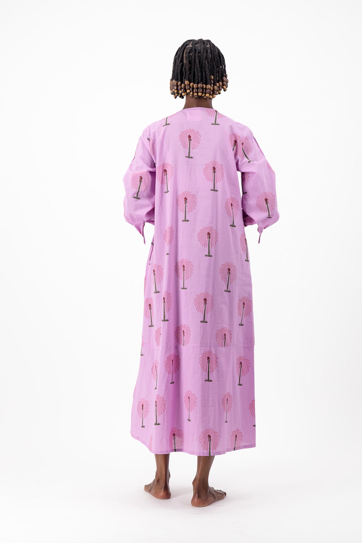 Long Pleated Kaftan - Lilac Palm