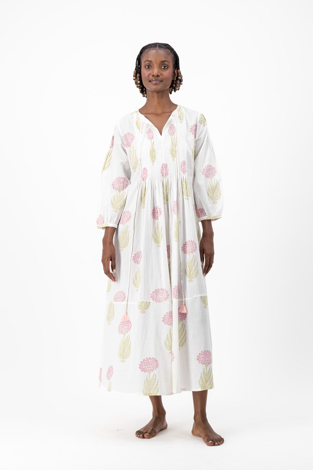Long Pleated Kaftan - Pink Lace