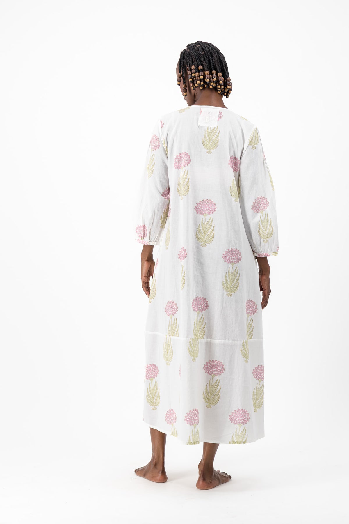 Long Pleated Kaftan - Pink Lace