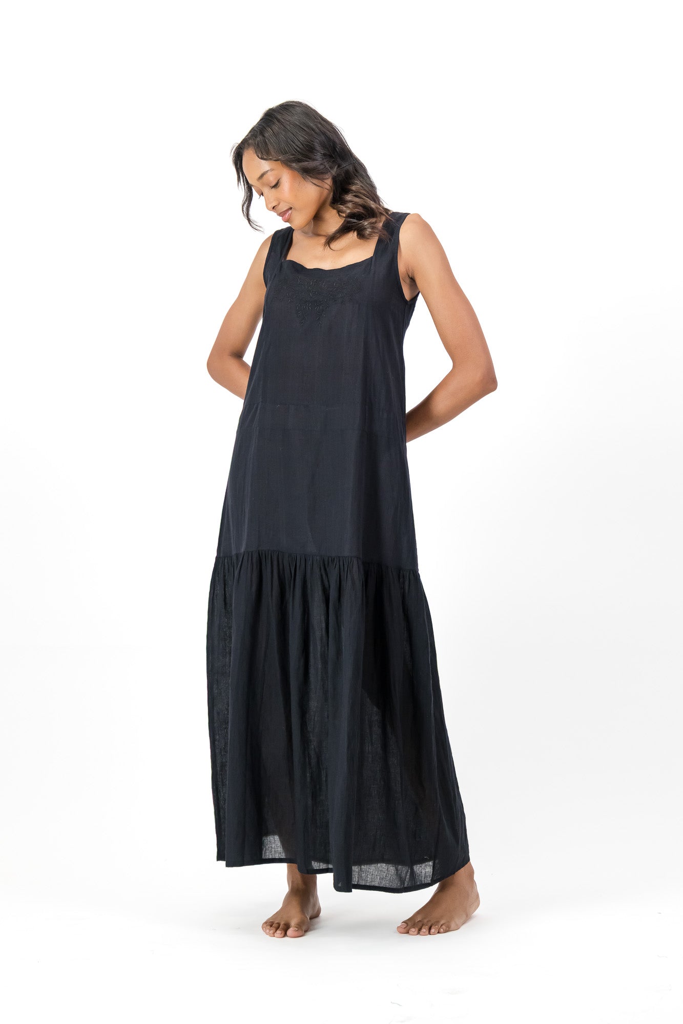 Ophelia Embroidered Dress Handloom - Black