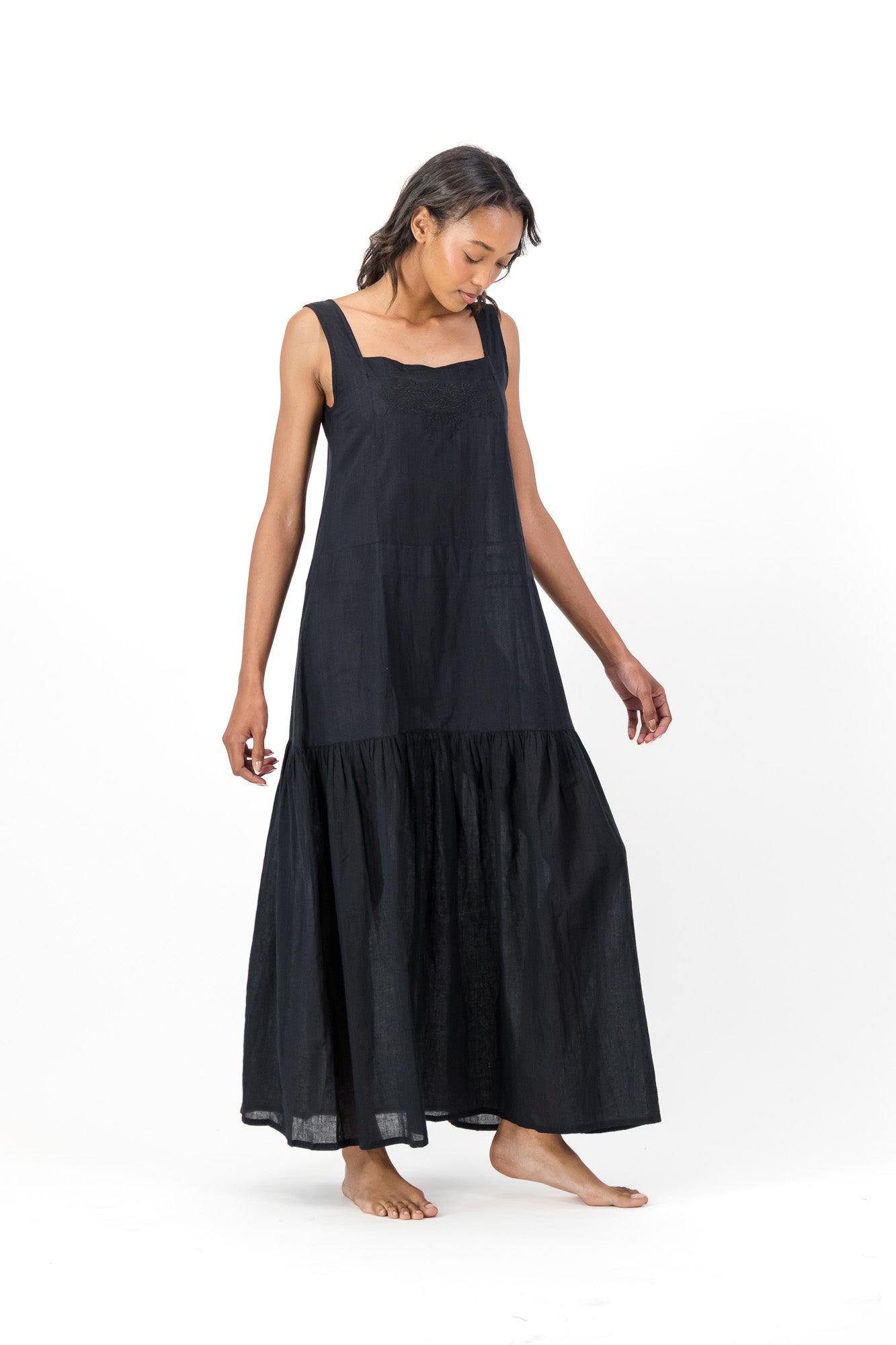 Ophelia Embroidered Dress Handloom - Black