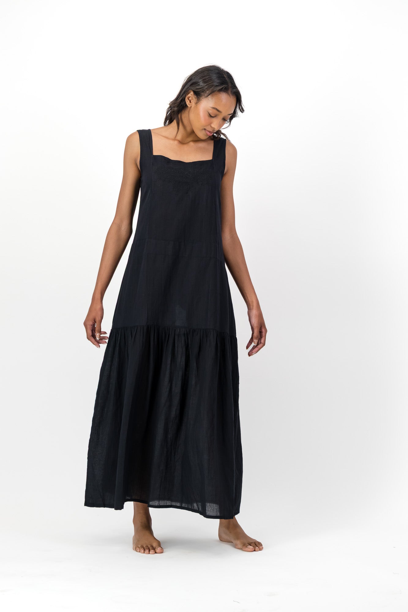 Ophelia Embroidered Dress Handloom - Black