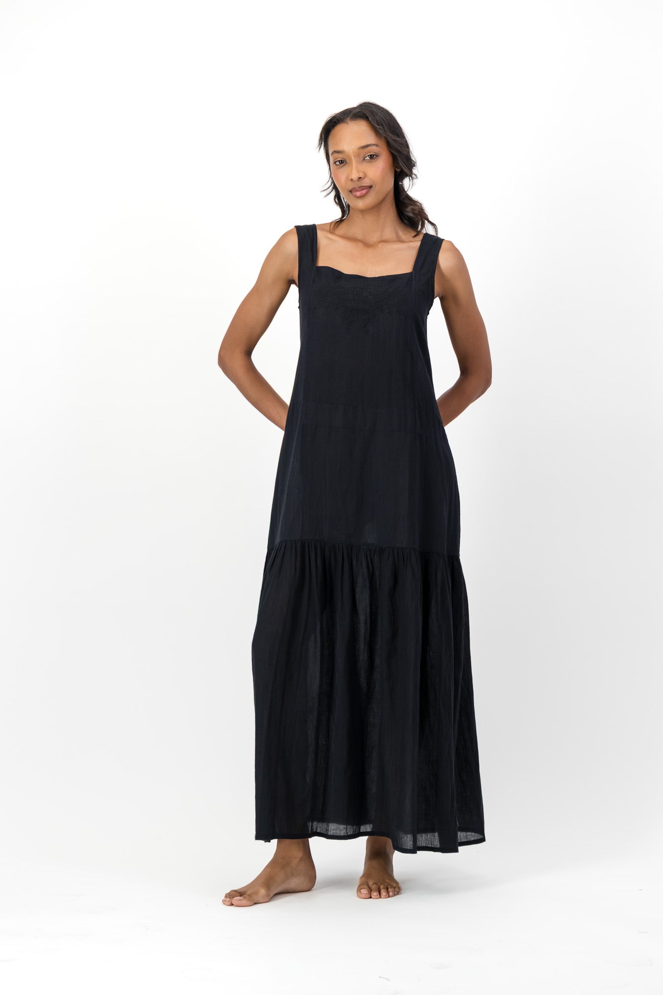 Ophelia Embroidered Dress Handloom - Black