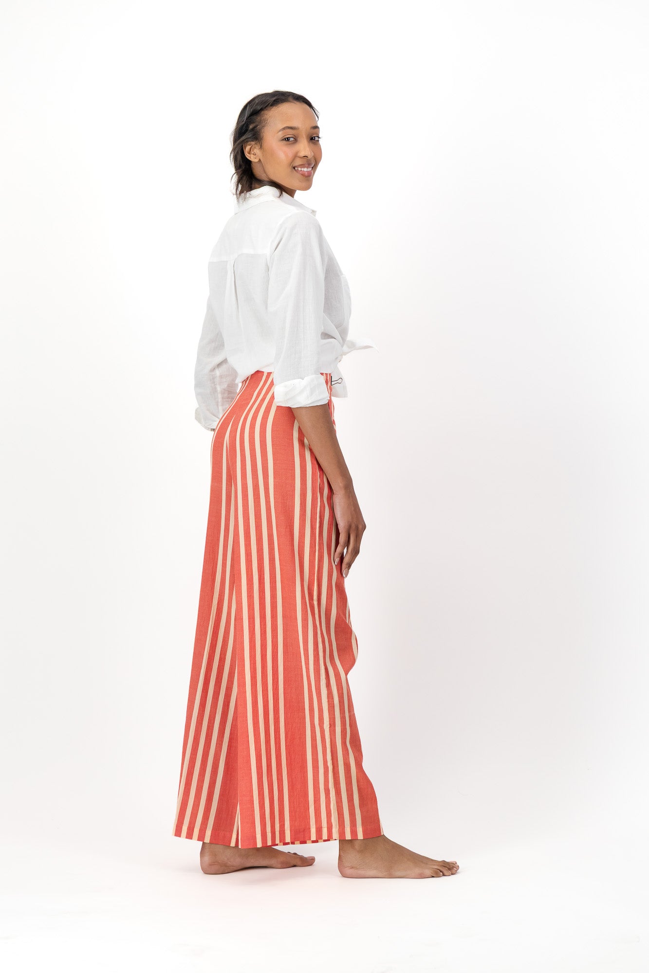 High Waisted Pants Handloom - Red & Cream Stripes