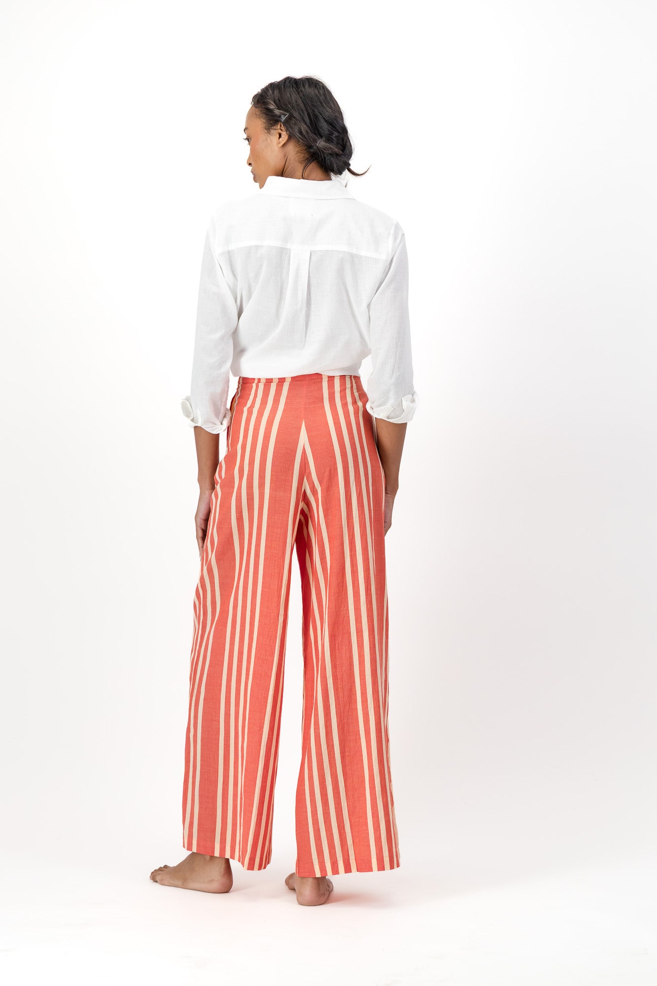 High Waisted Pants Handloom - Red & Cream Stripes