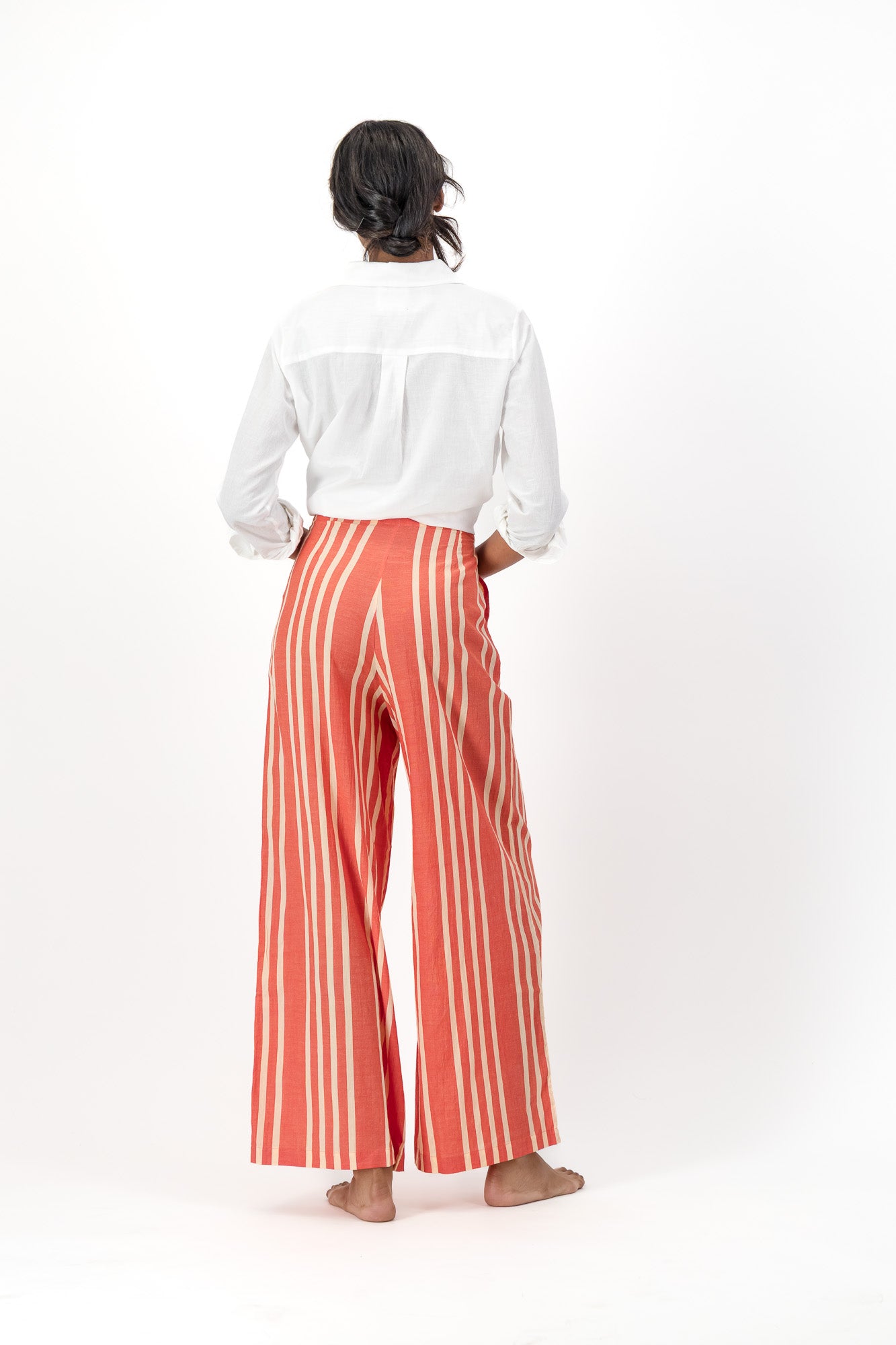 High Waisted Pants Handloom - Red & Cream Stripes