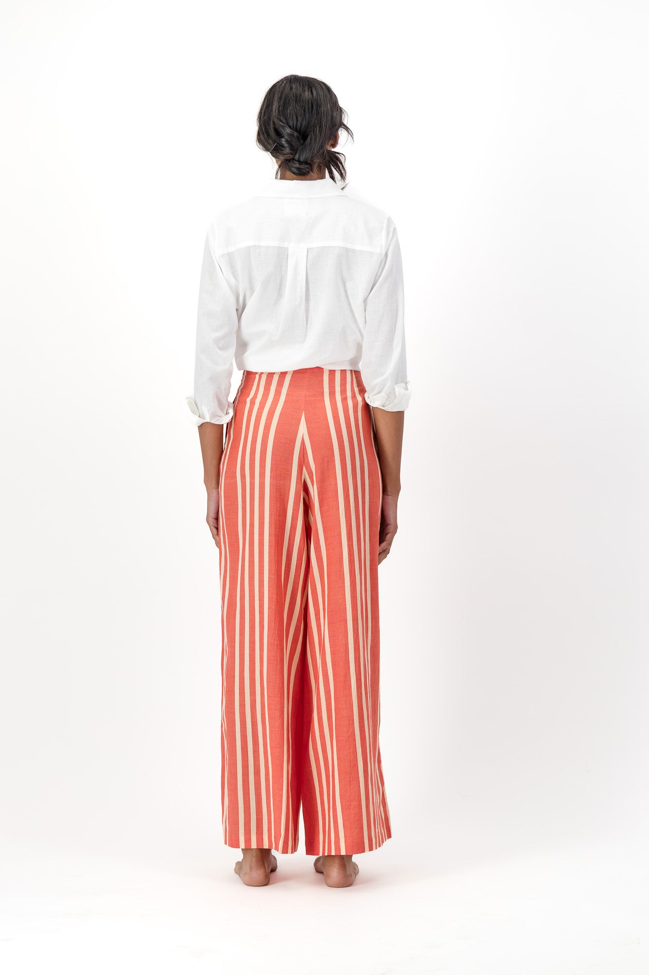 High Waisted Pants Handloom - Red & Cream Stripes