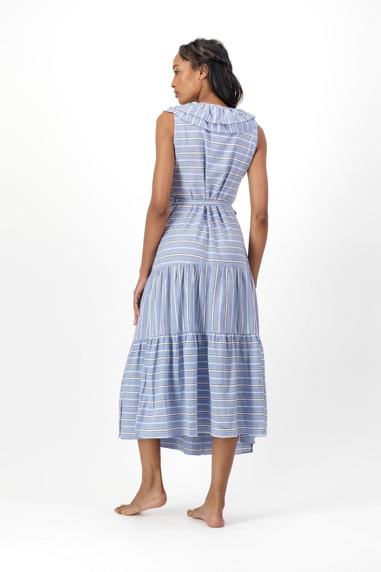 Frill Wrap Dress Handloom - Kentucky Stripe