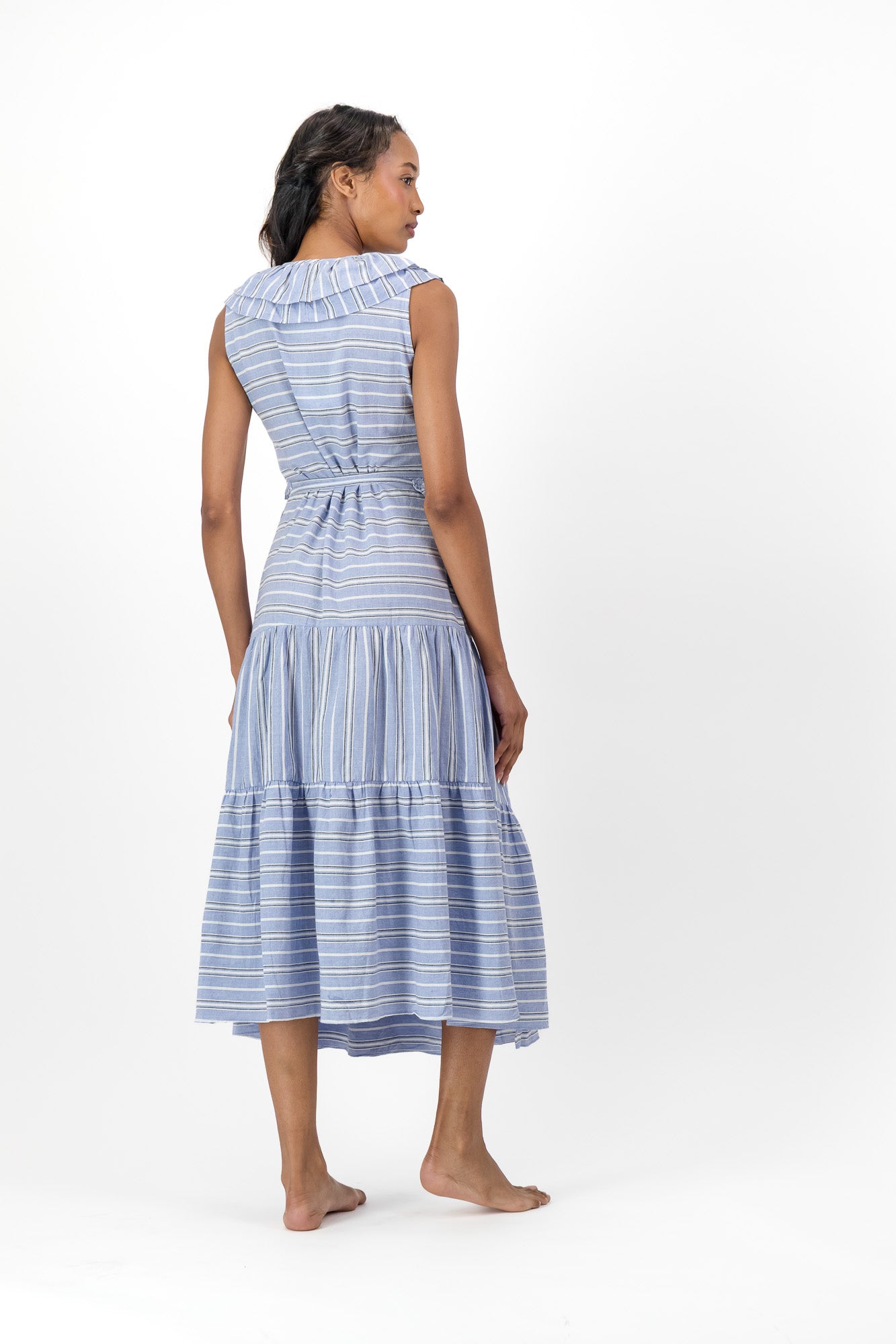 Frill Wrap Dress Handloom - Kentucky Stripe