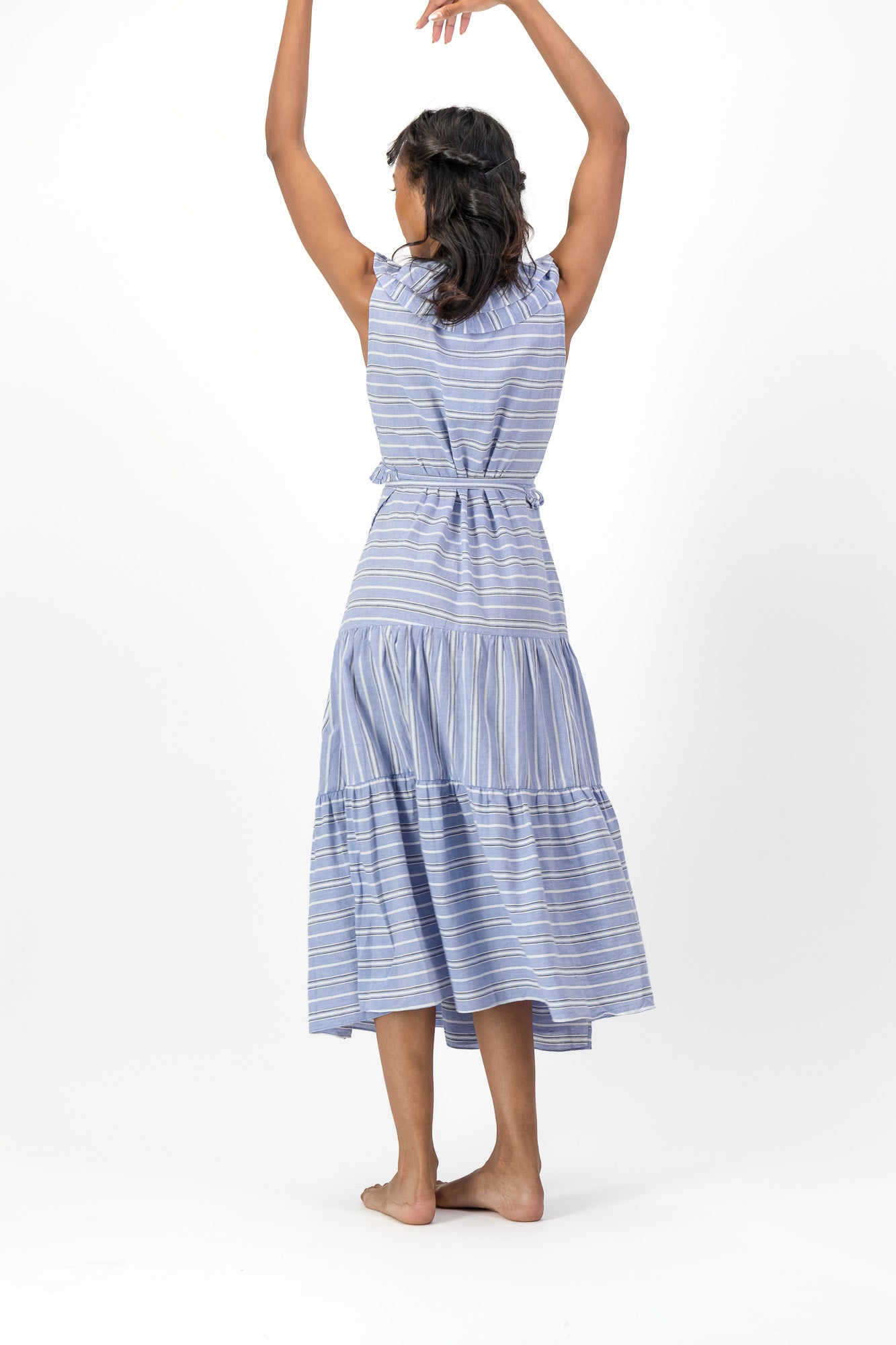 Frill Wrap Dress Handloom - Kentucky Stripe