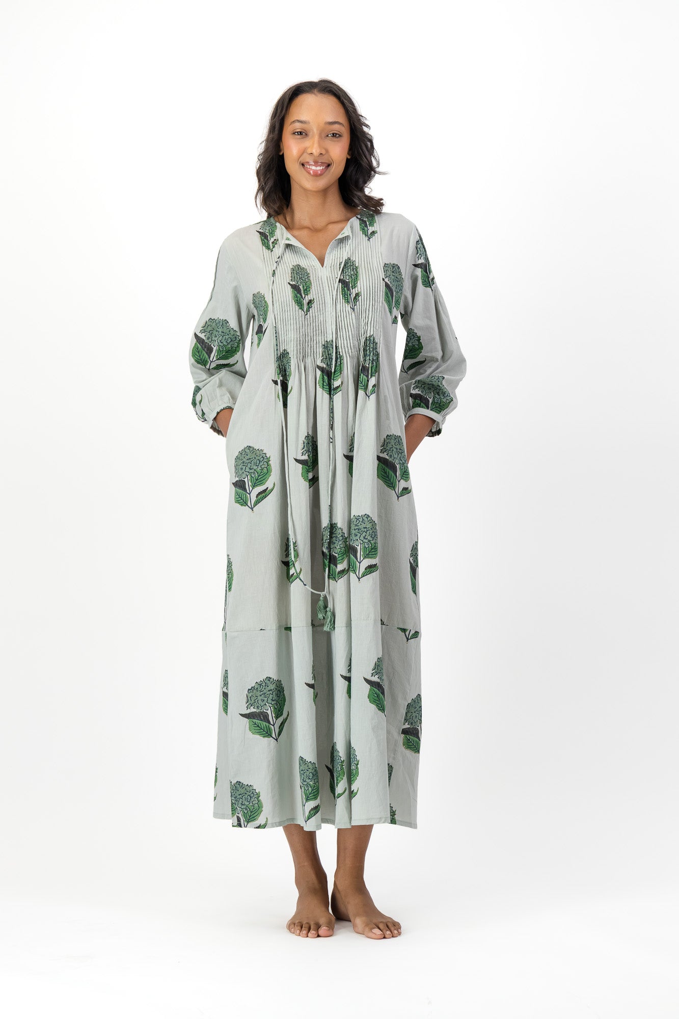 Long Pleated Kaftan - Hydrangea