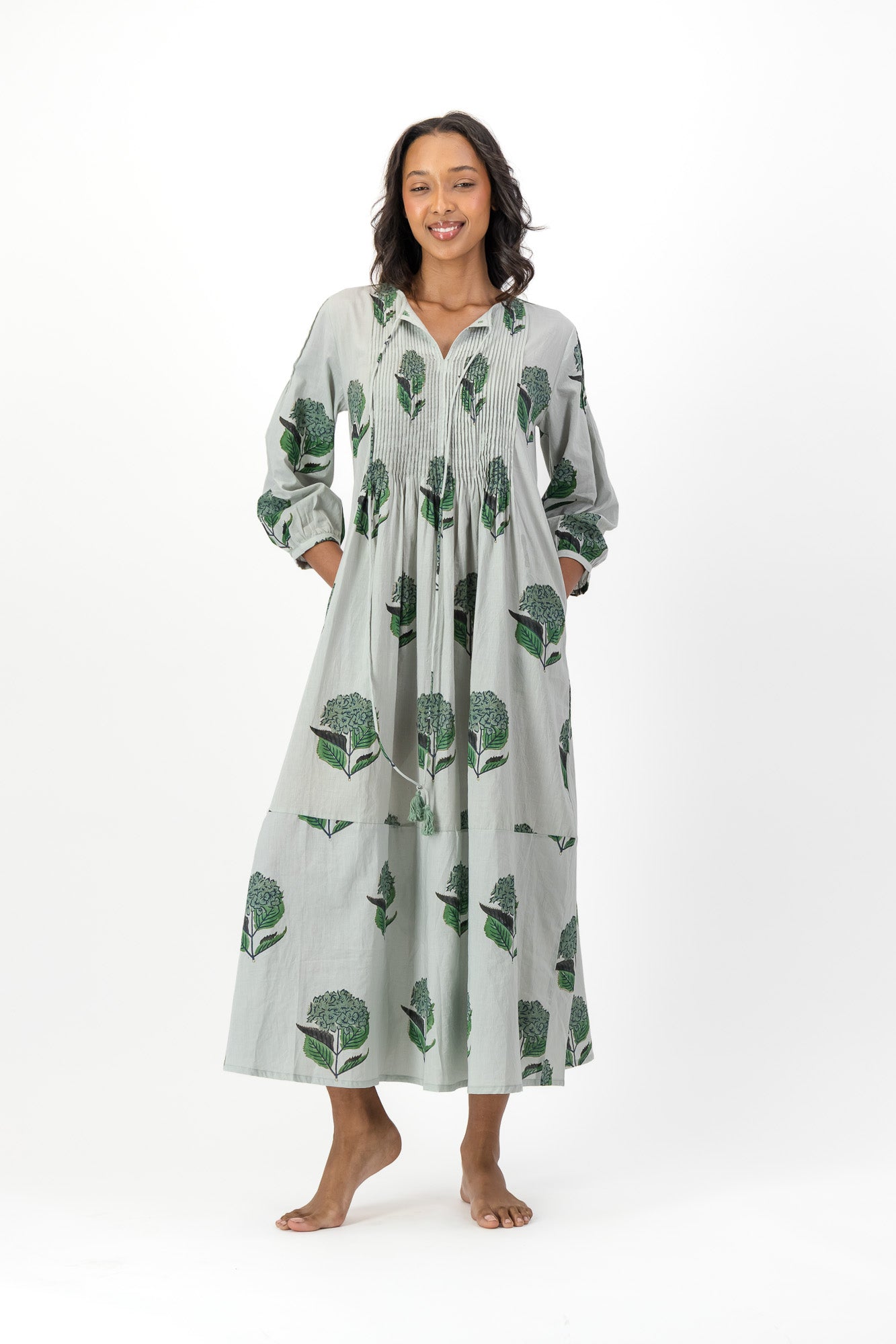 Long Pleated Kaftan - Hydrangea