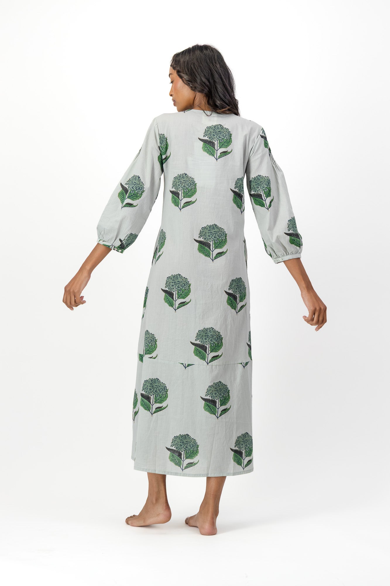 Long Pleated Kaftan - Hydrangea