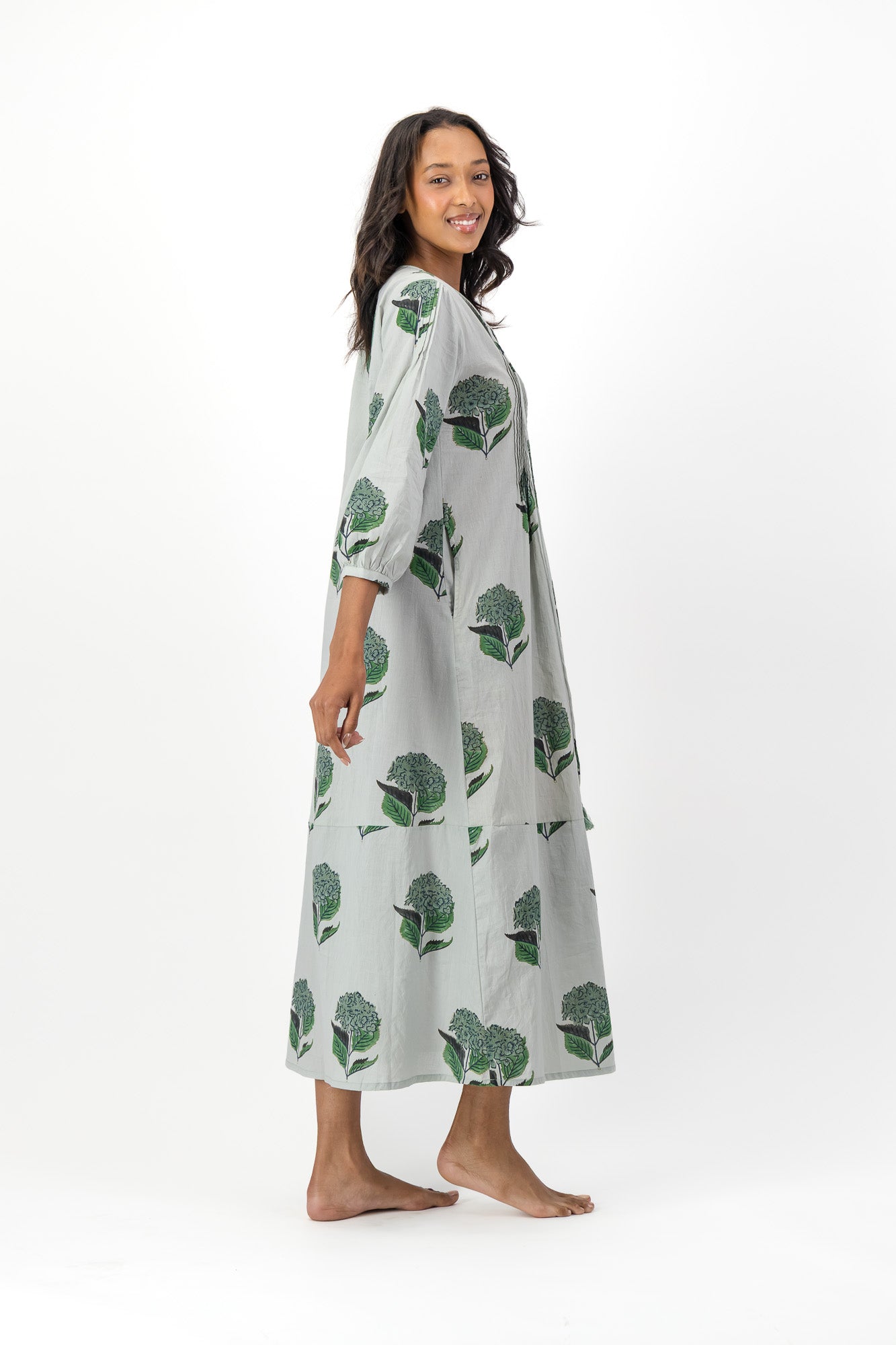 Long Pleated Kaftan - Hydrangea