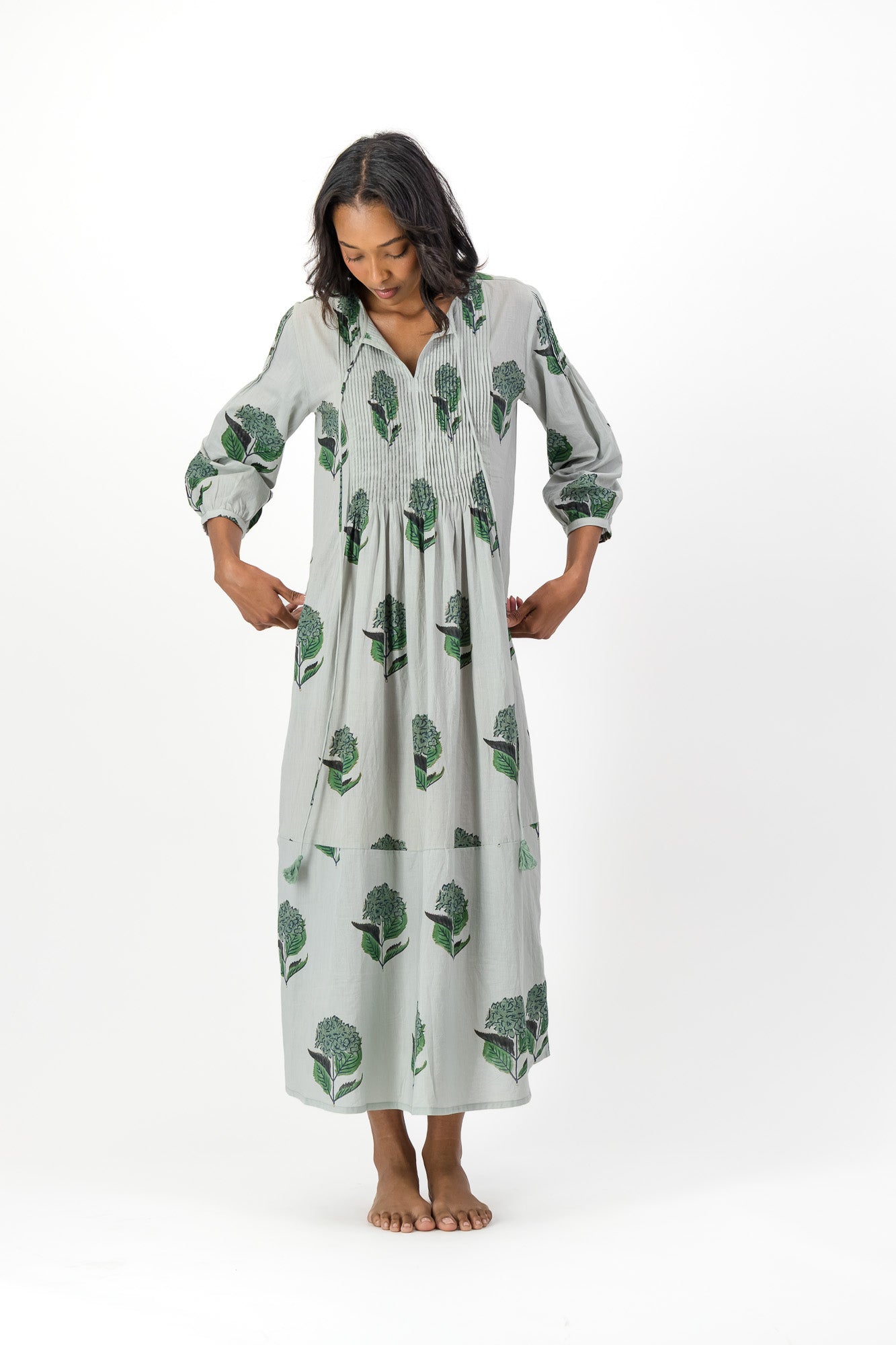 Long Pleated Kaftan - Hydrangea