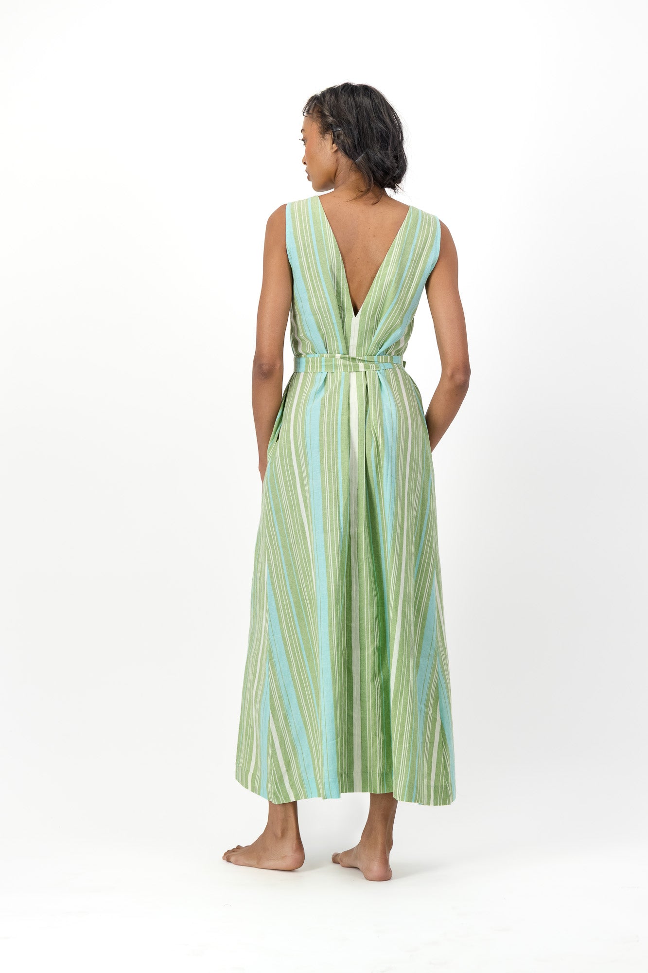 Freedom Dress Handloom - Blue & Green Stripe