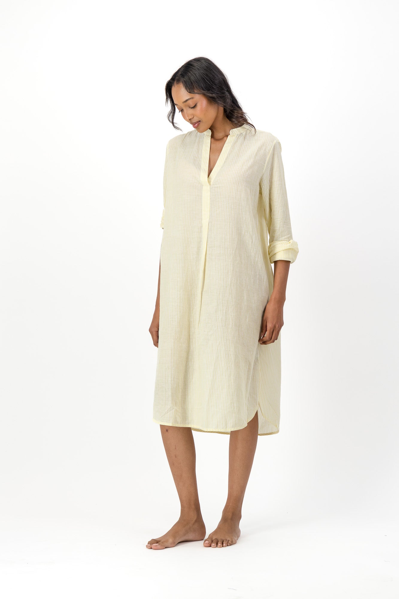 Noa Dress Handloom - Yellow Stripe