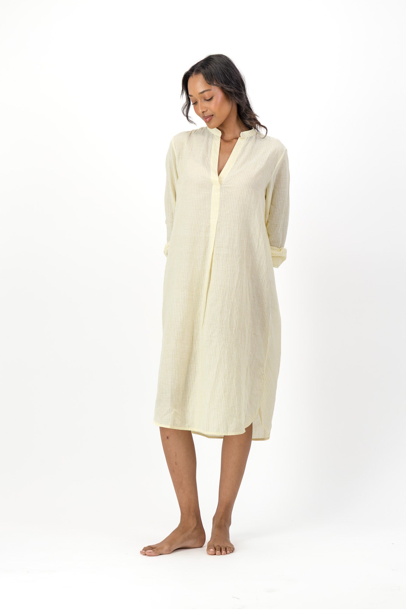 Noa Dress Handloom - Yellow Stripe
