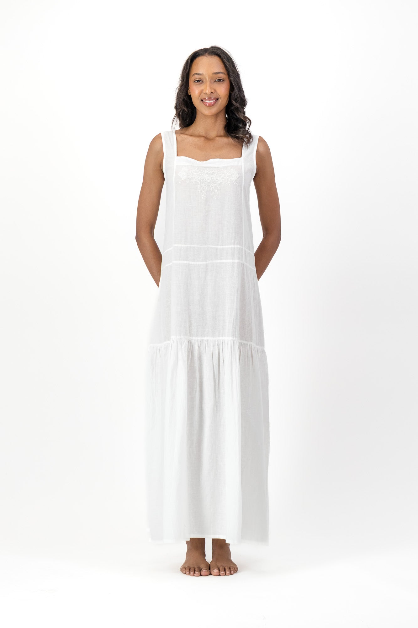 Ophelia Embroidered Dress Handloom - White