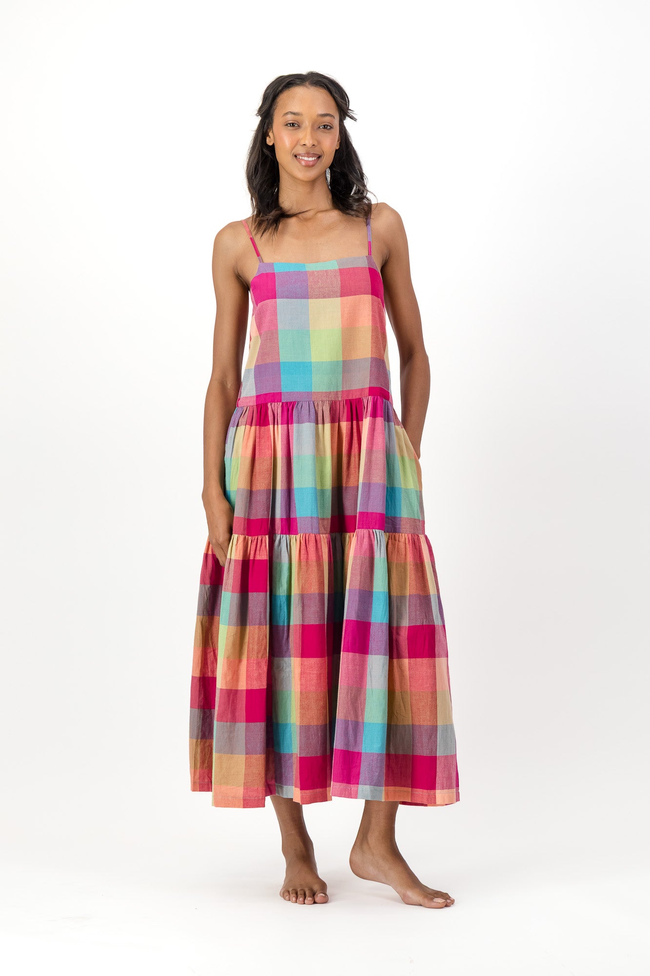 Ruby Dress Handloom - Pink Stamps