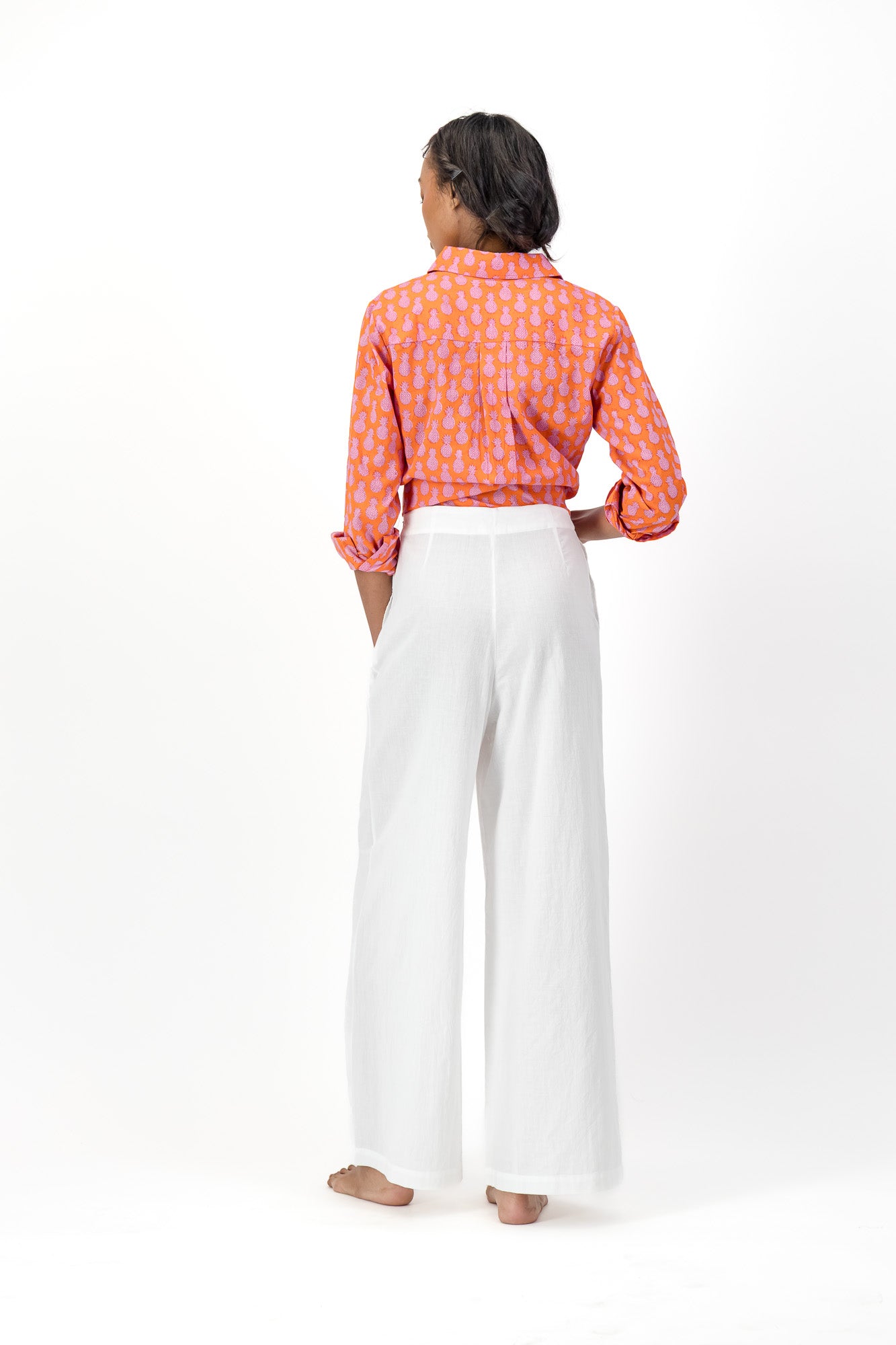 High Waisted Pants Handloom - White