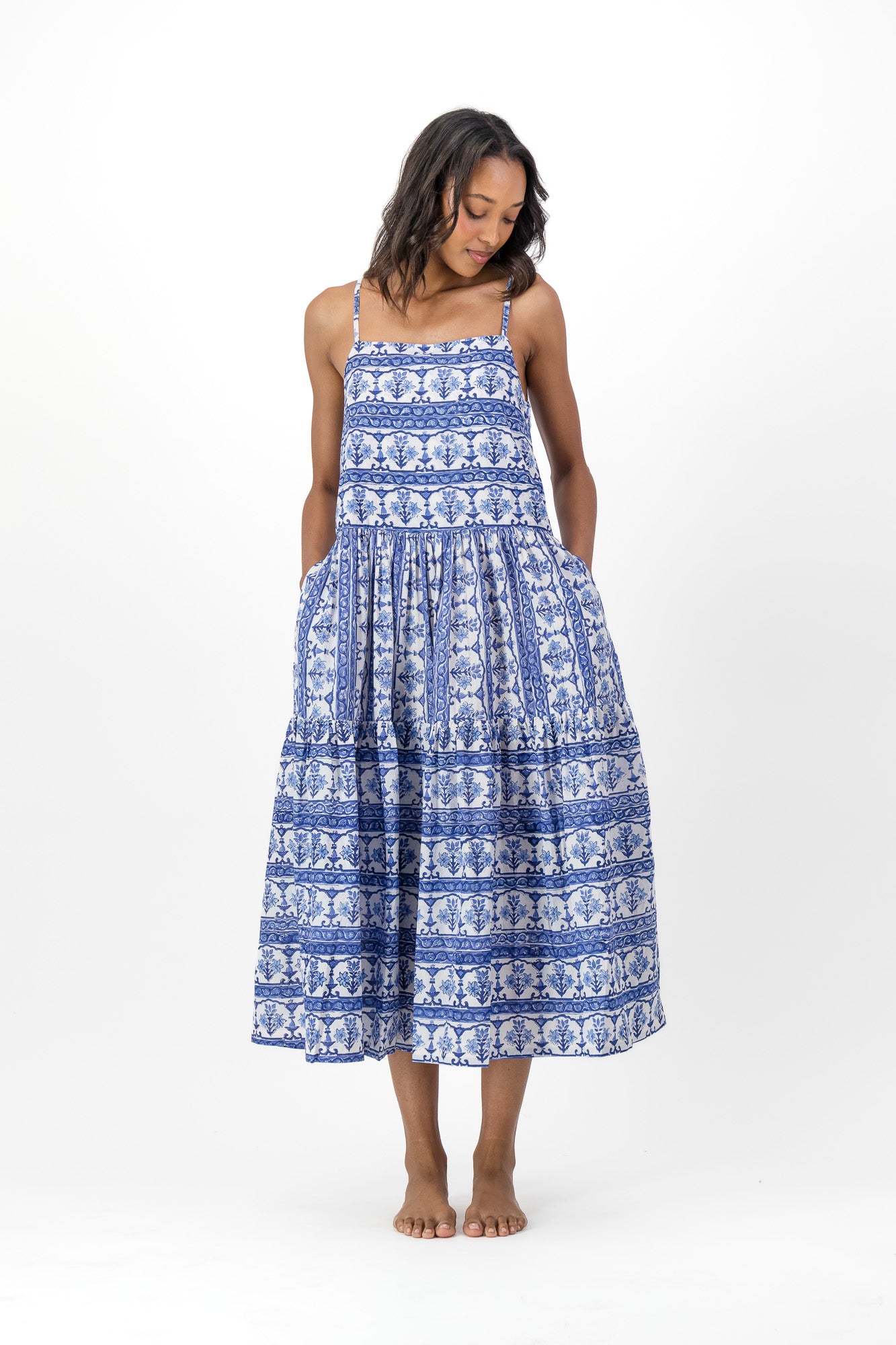 Gentle Breeze Dress - Ultramarine Border Rose