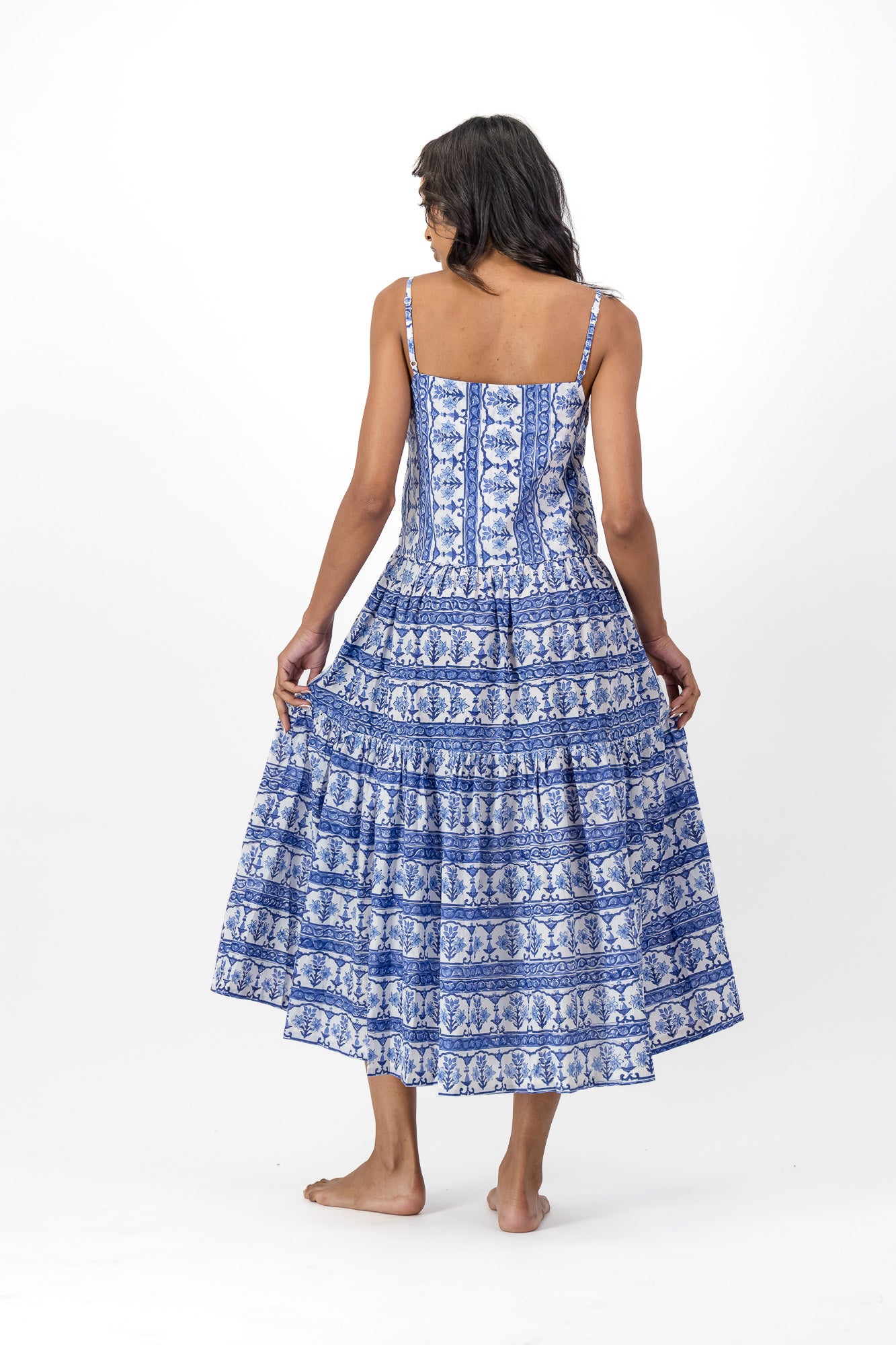 Gentle Breeze Dress - Ultramarine Border Rose