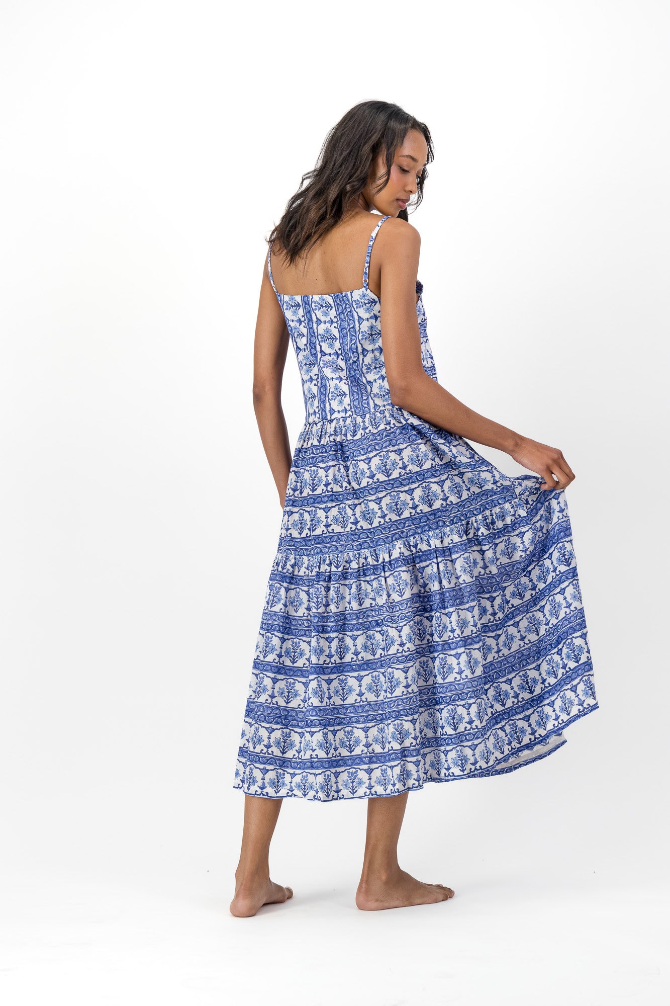 Gentle Breeze Dress - Ultramarine Border Rose