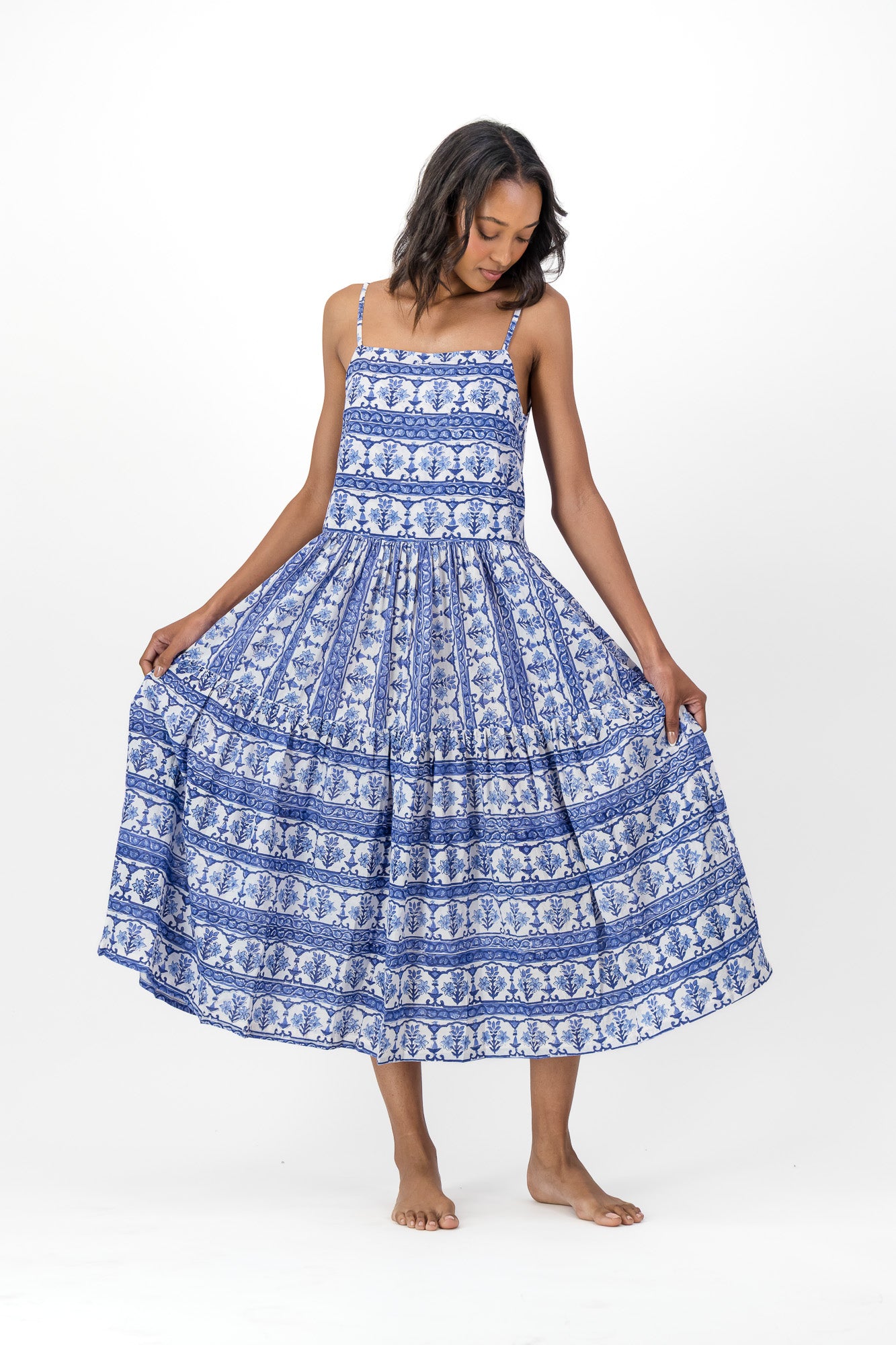 Gentle Breeze Dress - Ultramarine Border Rose