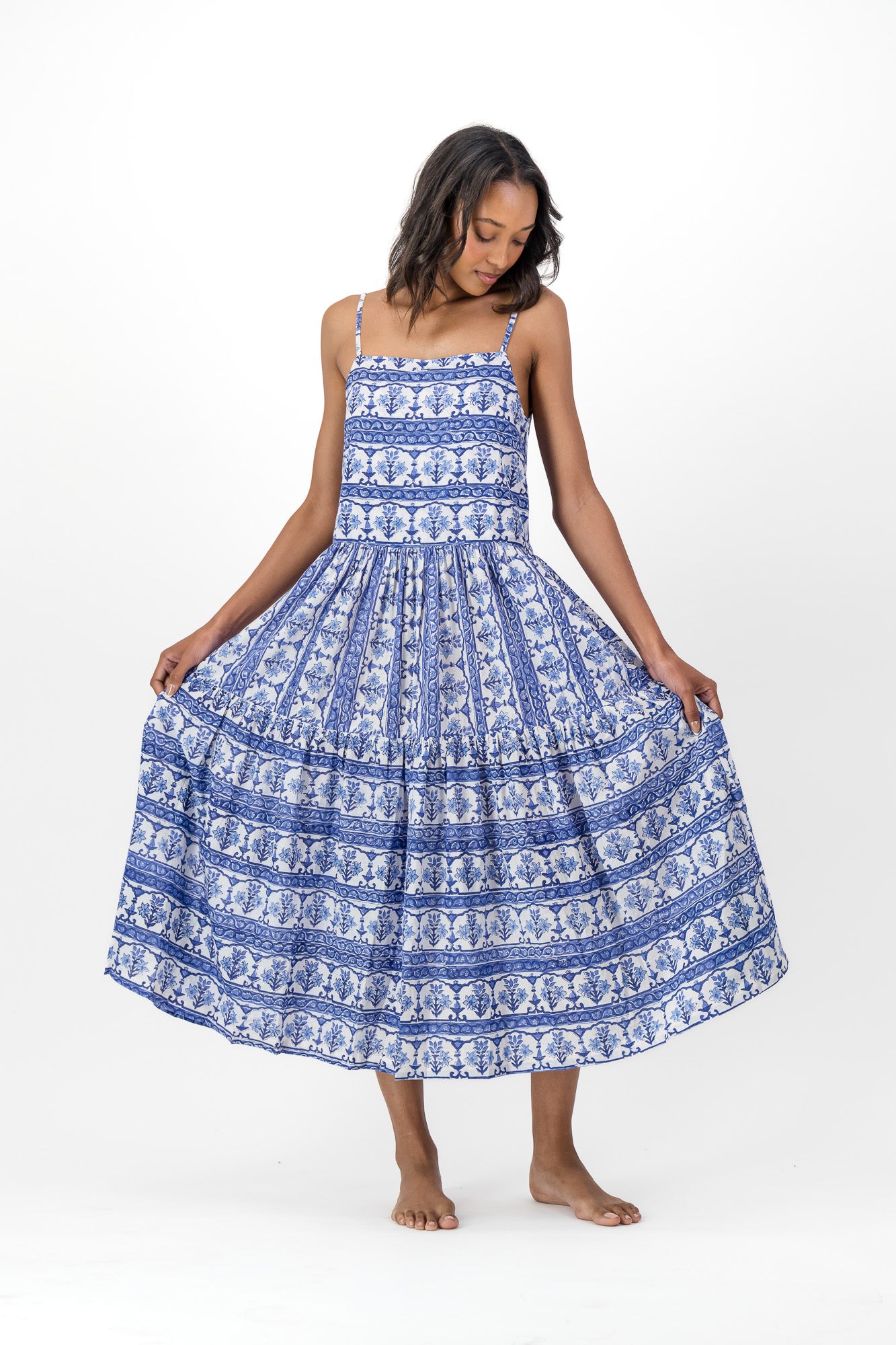 Gentle Breeze Dress - Ultramarine Border Rose
