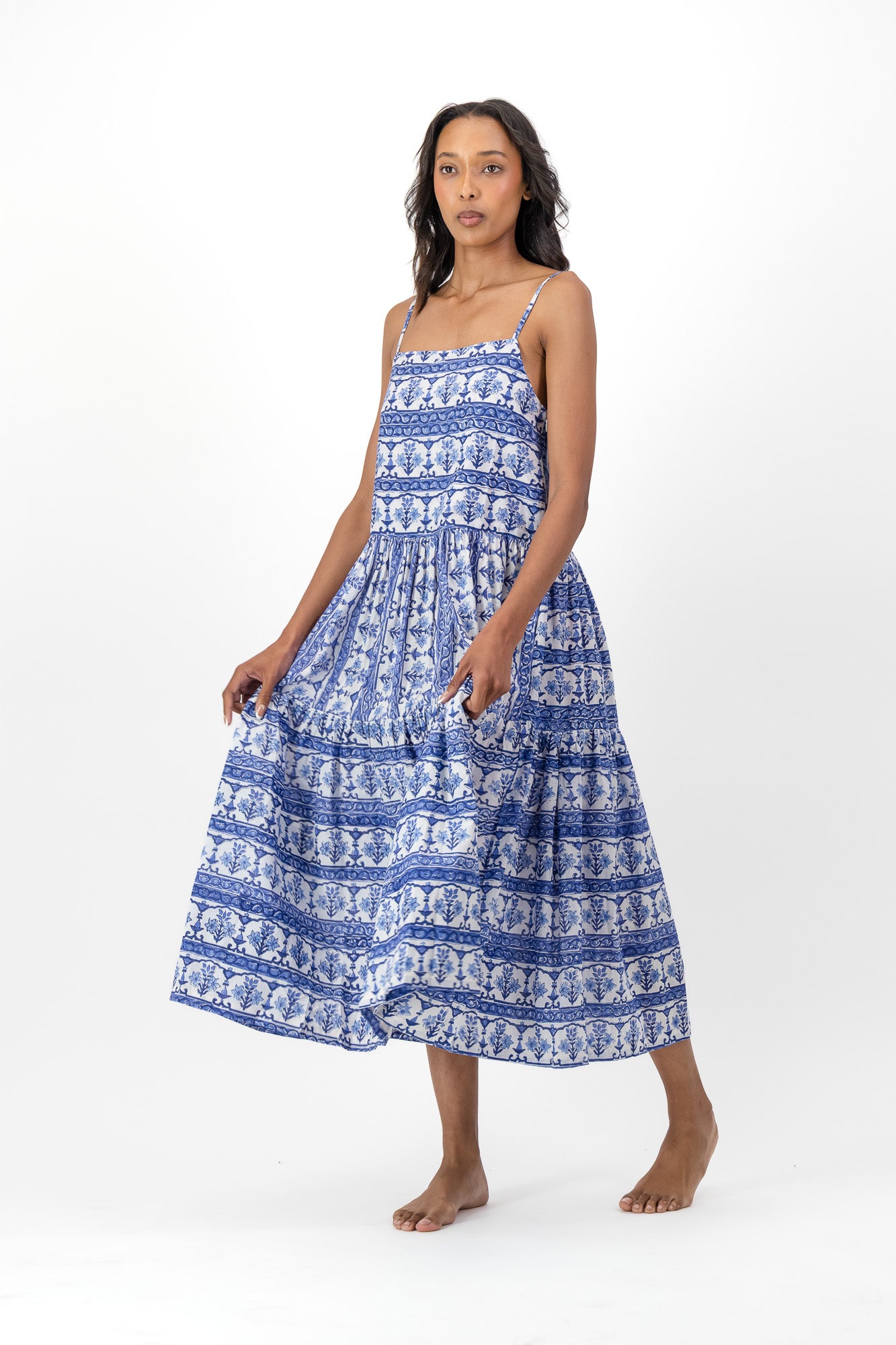 Gentle Breeze Dress - Ultramarine Border Rose